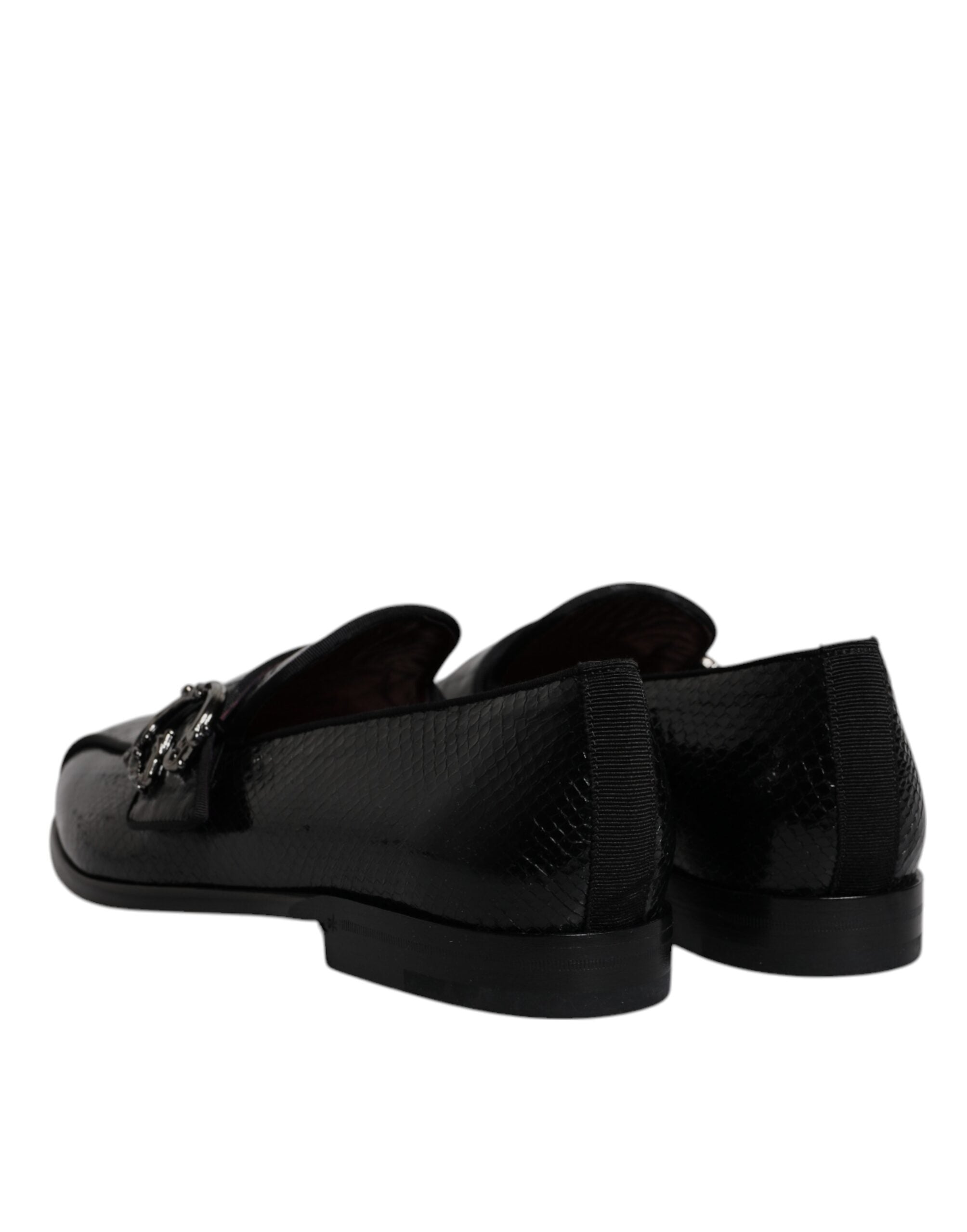 Dolce & Gabbana Black Exotic Leather DG Logo Loafers Formal Dress Men's Shoes