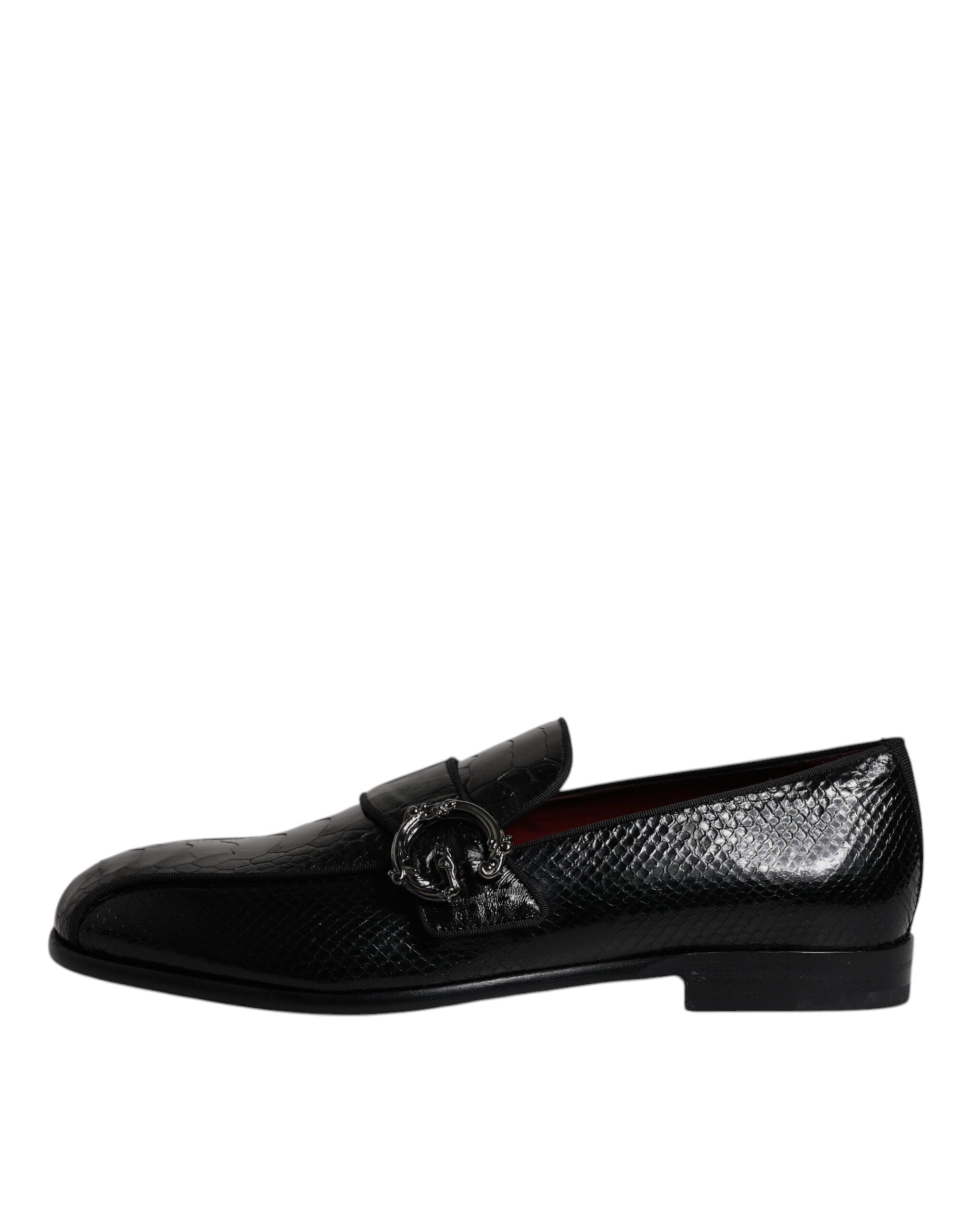 Dolce & Gabbana Black Exotic Leather DG Logo Loafers Formal Dress Men's Shoes