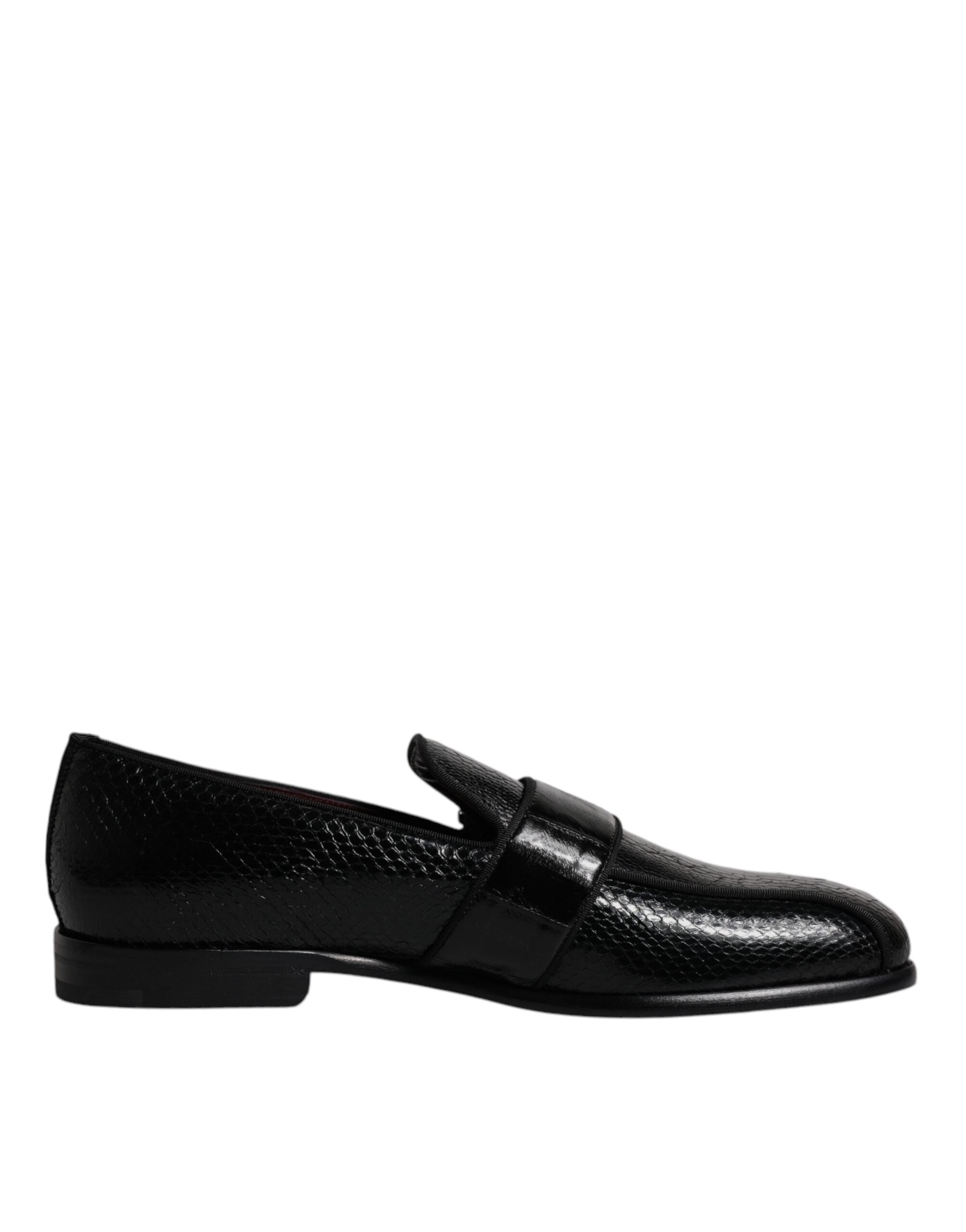 Dolce & Gabbana Black Exotic Leather DG Logo Loafers Formal Dress Men's Shoes