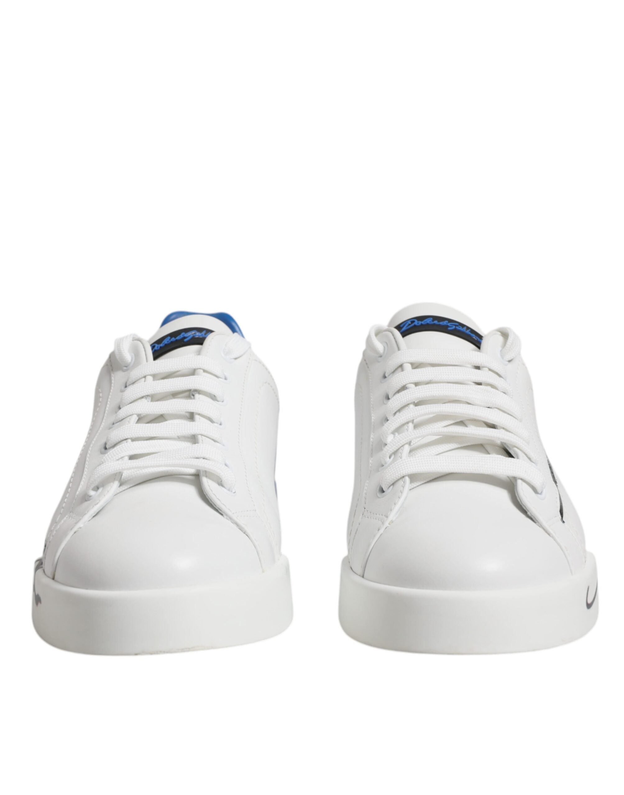 Dolce & Gabbana White Blue Portofino Leather Sneakers Men's Shoes (Pre-Owned)