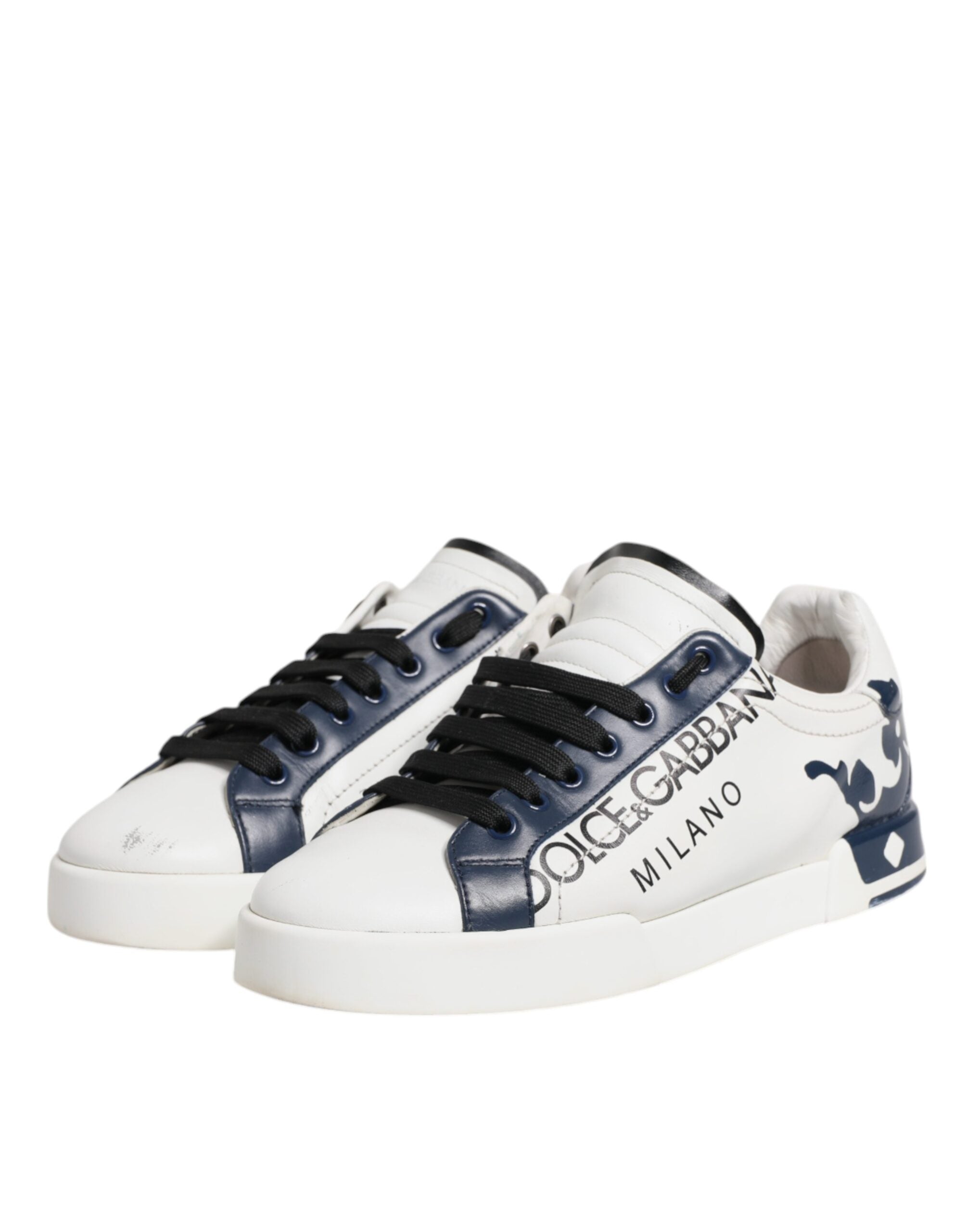 Dolce & Gabbana White Blue Leather Crown Milano Sneakers Men's Shoes (Pre-Owned)