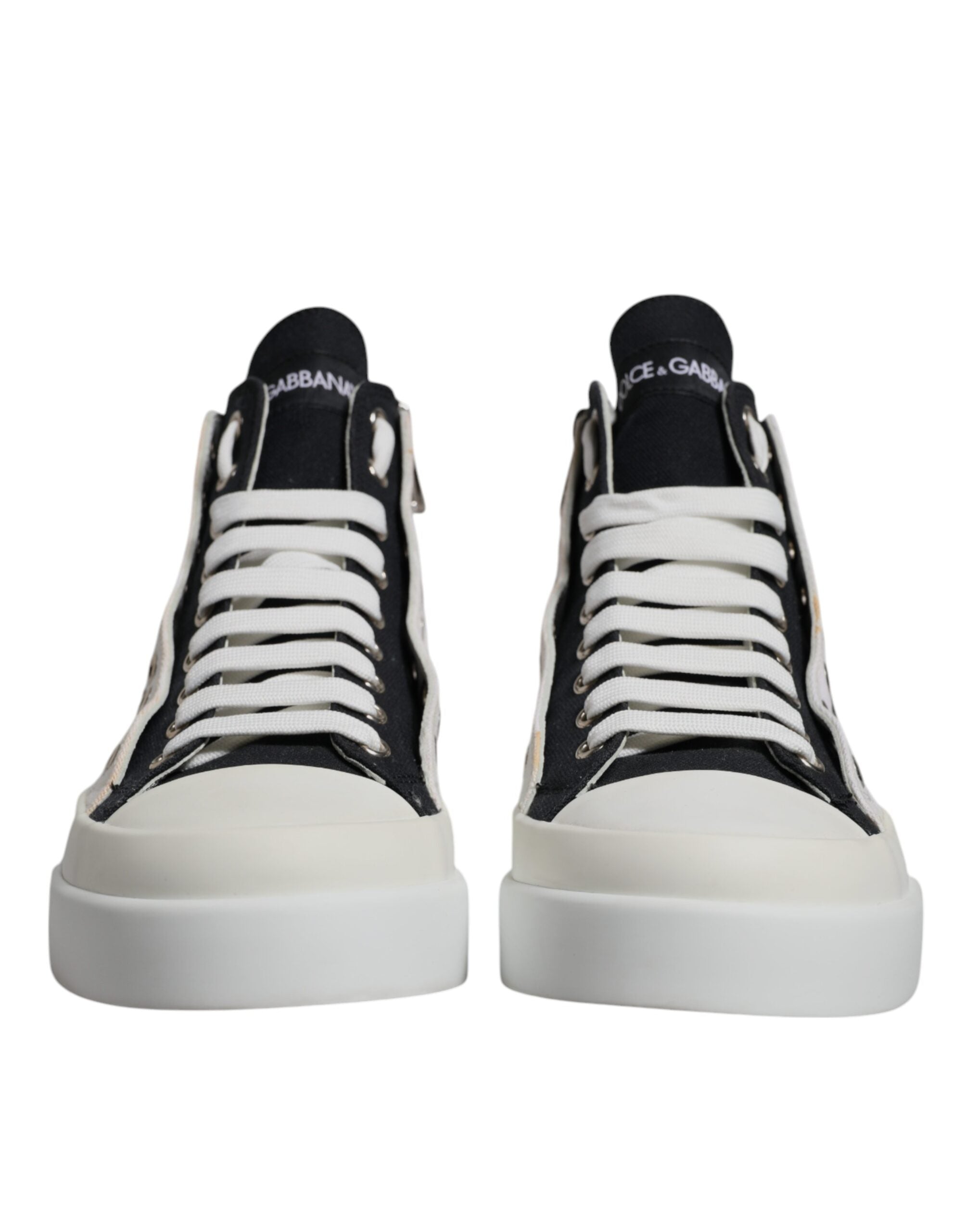 Dolce & Gabbana White Black Cotton High Top Sneakers Men's Shoes (Pre-Owned)