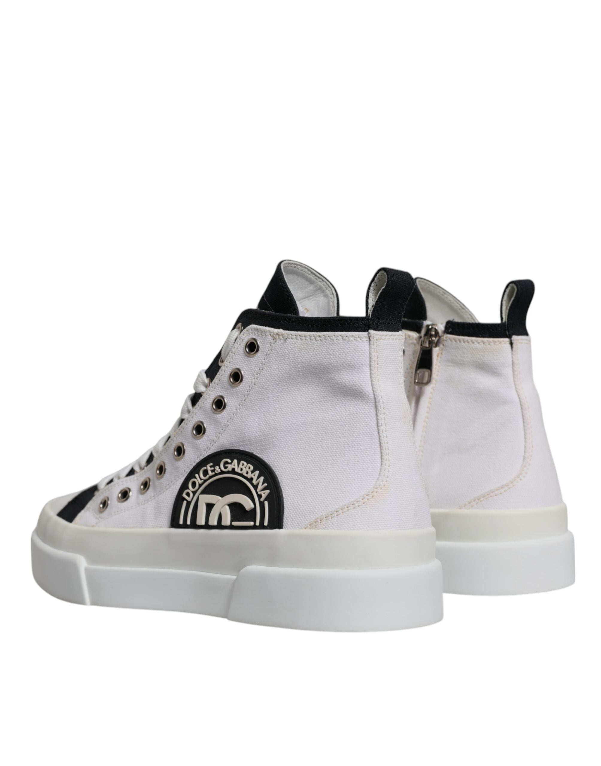 Dolce & Gabbana White Black Cotton High Top Sneakers Men's Shoes (Pre-Owned)