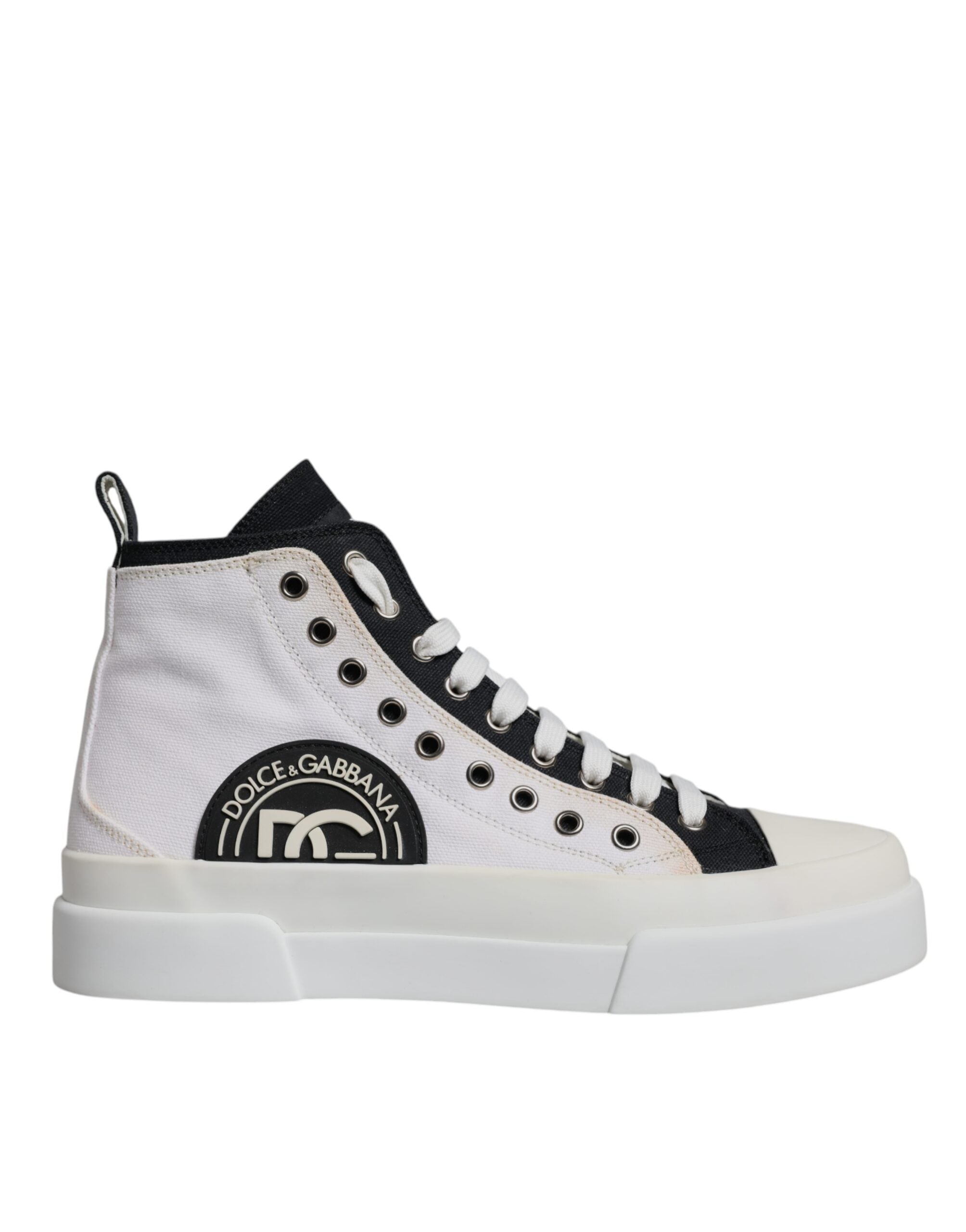 Dolce & Gabbana White Black Cotton High Top Sneakers Men's Shoes (Pre-Owned)