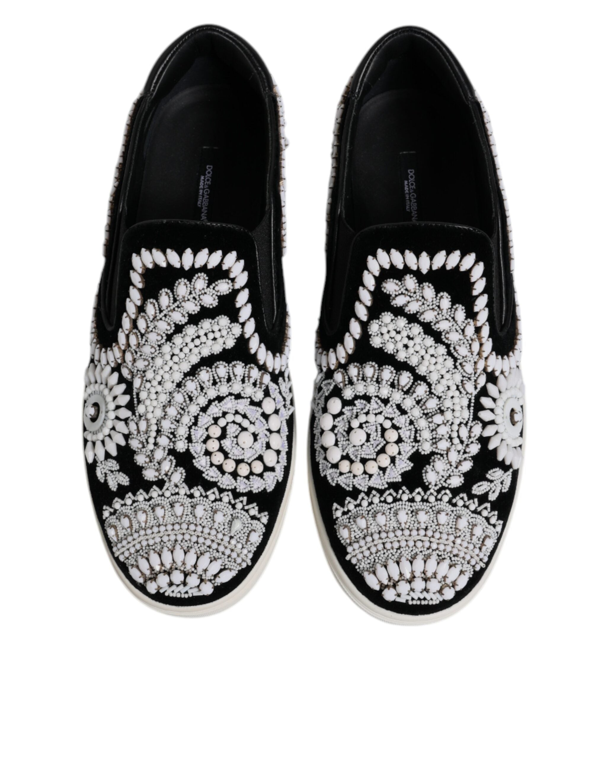 Dolce & Gabbana Black Embellished London Men Slip On Men's Shoes