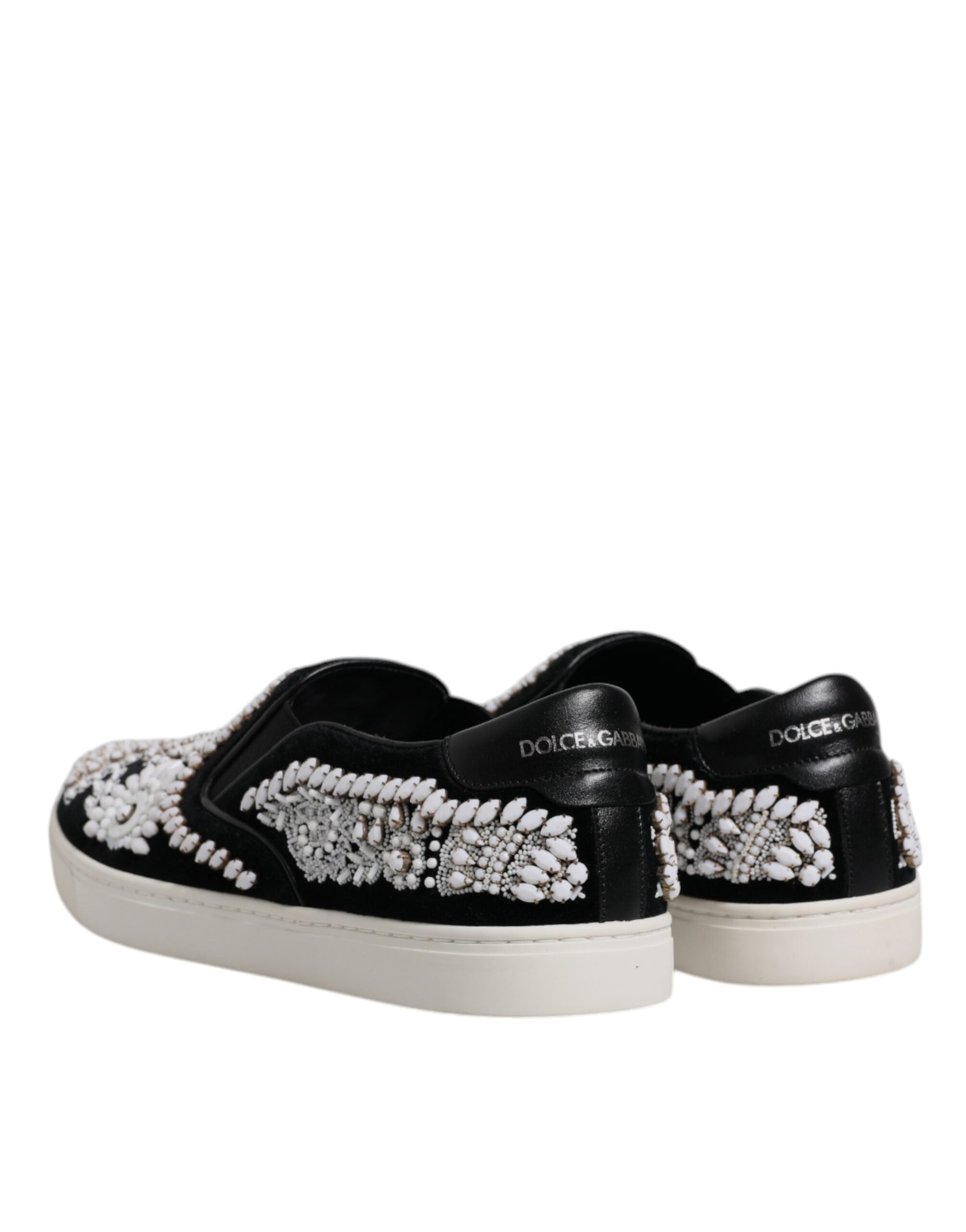 Dolce & Gabbana Black Embellished London Men Slip On Men's Shoes
