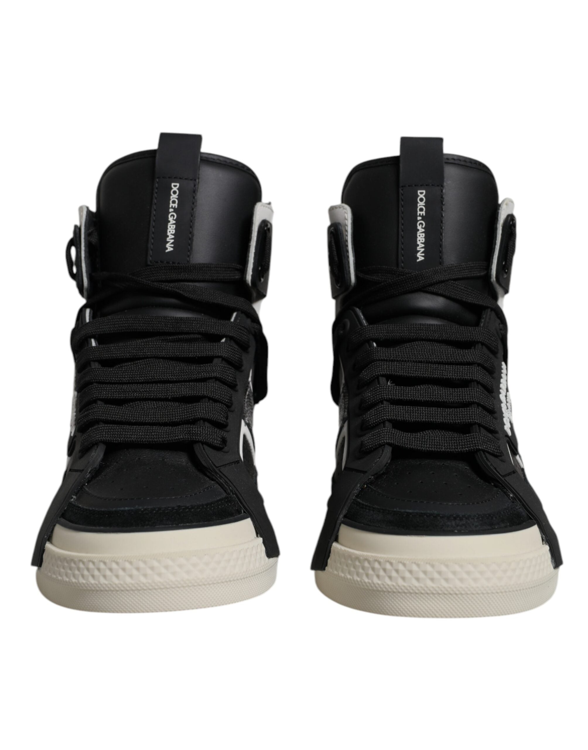 Dolce & Gabbana Black Silver Leather High Top Sneaker Men's Shoes