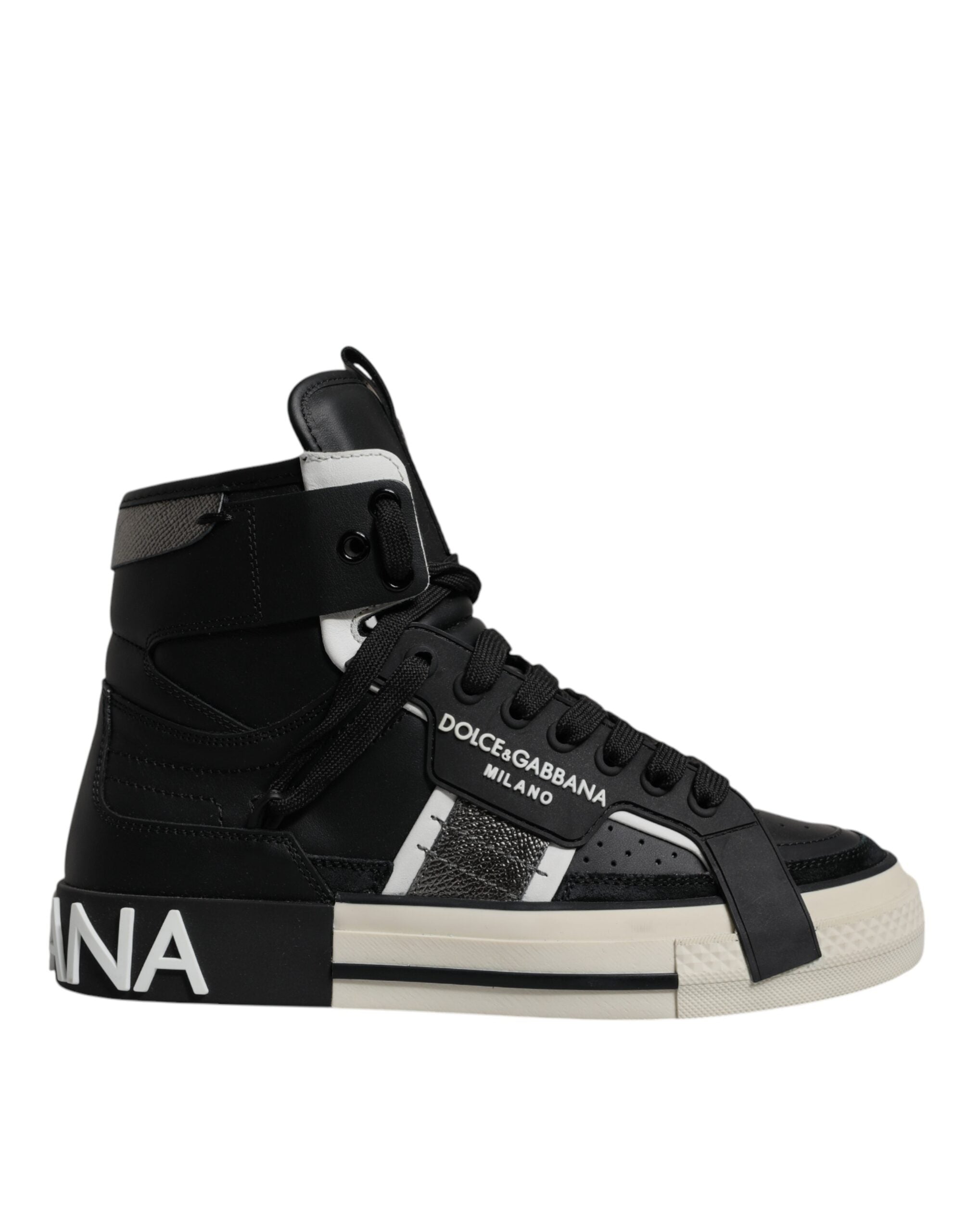 Dolce & Gabbana Black Silver Leather High Top Sneaker Men's Shoes