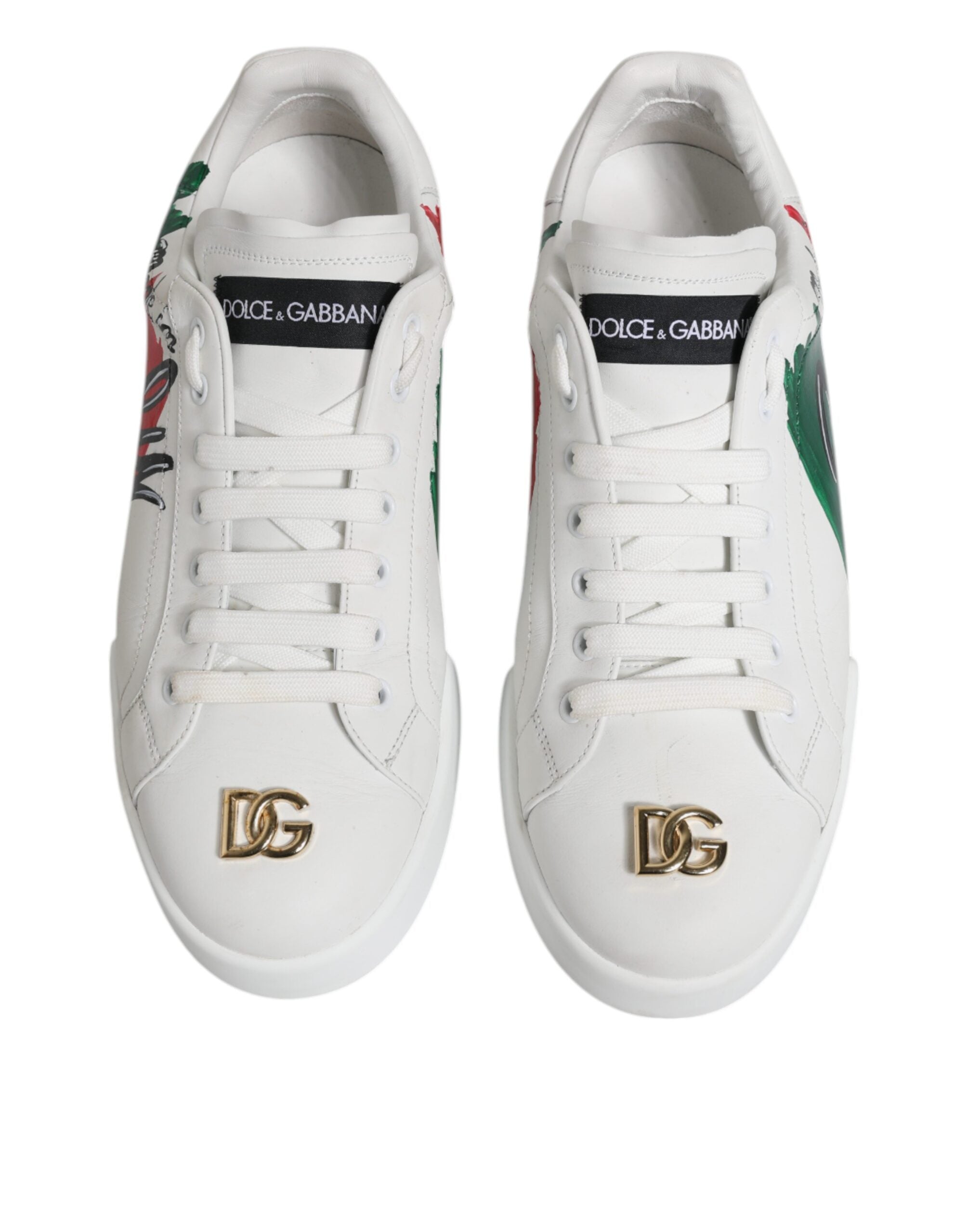 Dolce & Gabbana White Portofino Made In Italy Print Sneakers Men's Shoes (Pre-Owned)