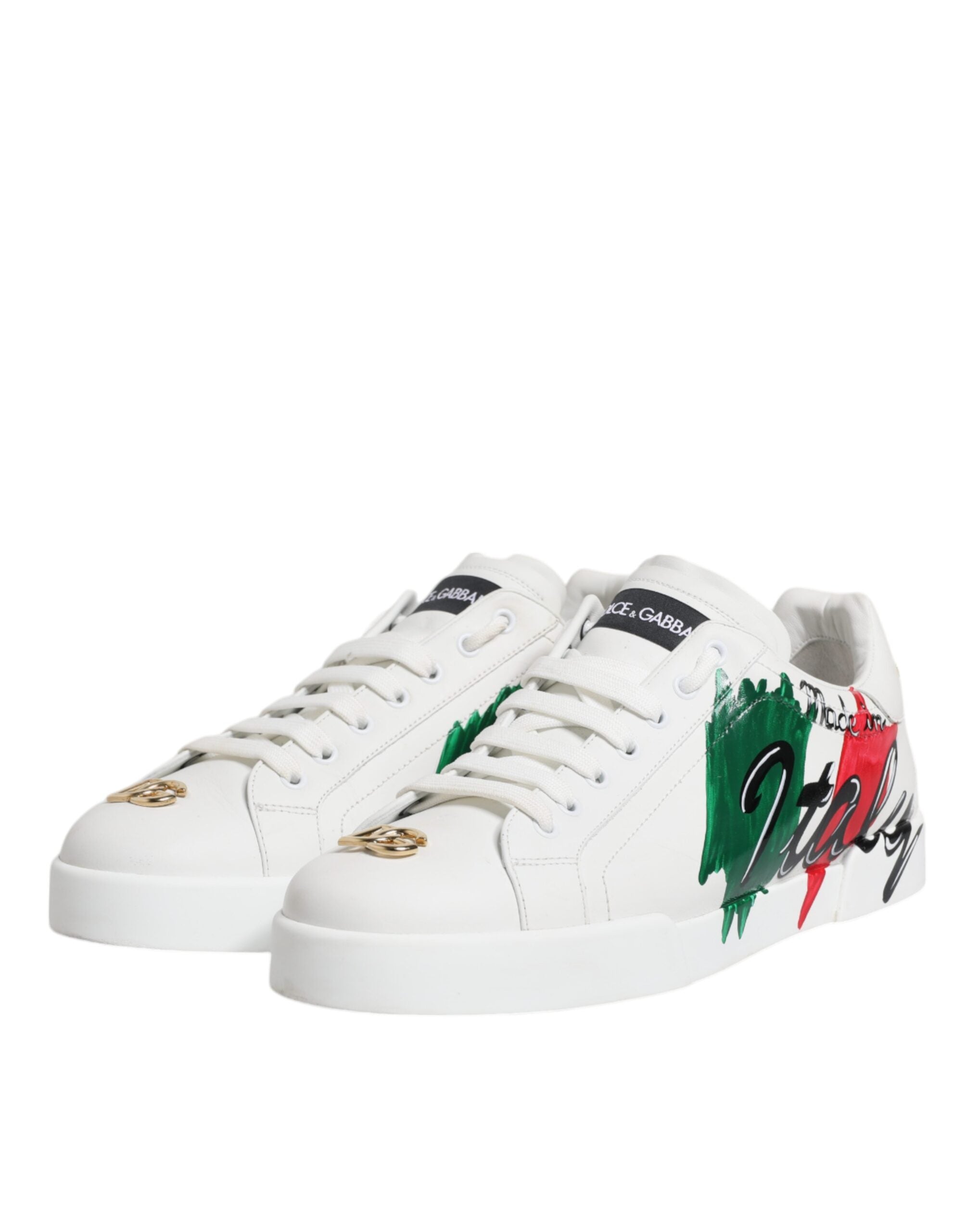 Dolce & Gabbana White Portofino Made In Italy Print Sneakers Men's Shoes (Pre-Owned)