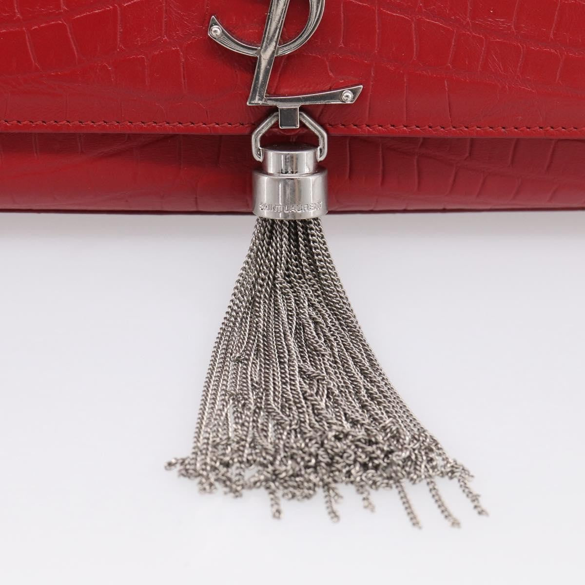 Saint Laurent Classic Monogram Crocodile Embossed Leather Red Leather Crossbody Bag Bag (Pre-Owned)