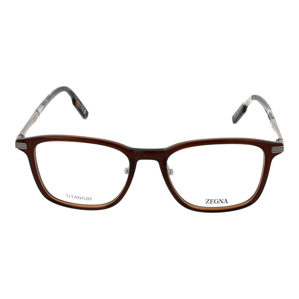 Ermenegildo Zegna Brown Plastic & Titanium Glasses Men's (Frames)