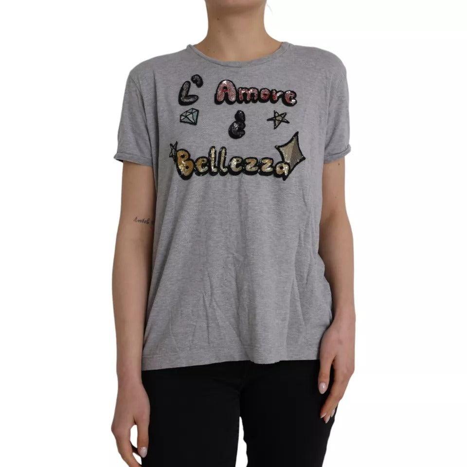 Dolce & Gabbana Gray Cotton L'Amore E'Bellezza Top Women's T-shirt