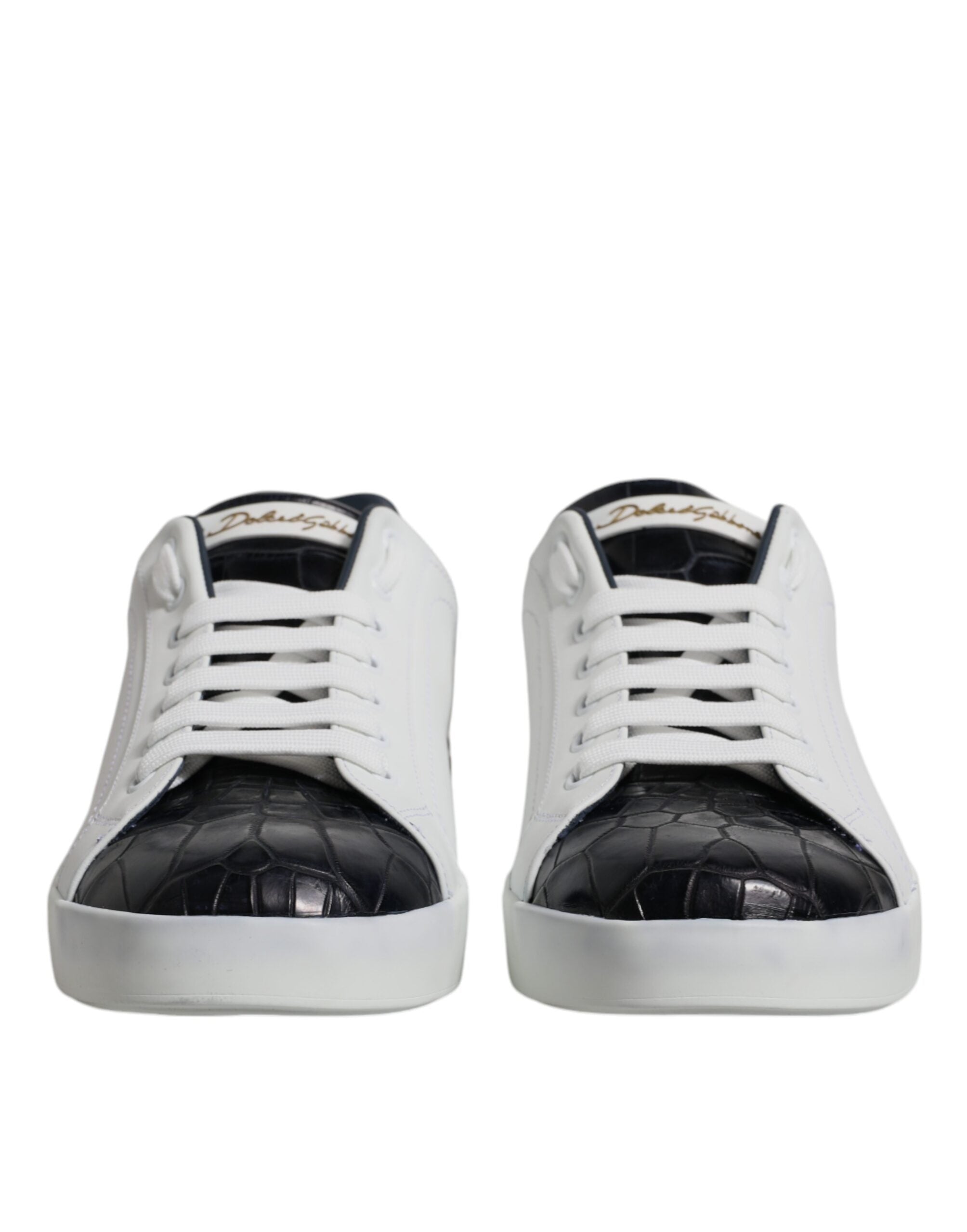 Dolce & Gabbana White Black Leather Portofino Sneakers Men's Shoes