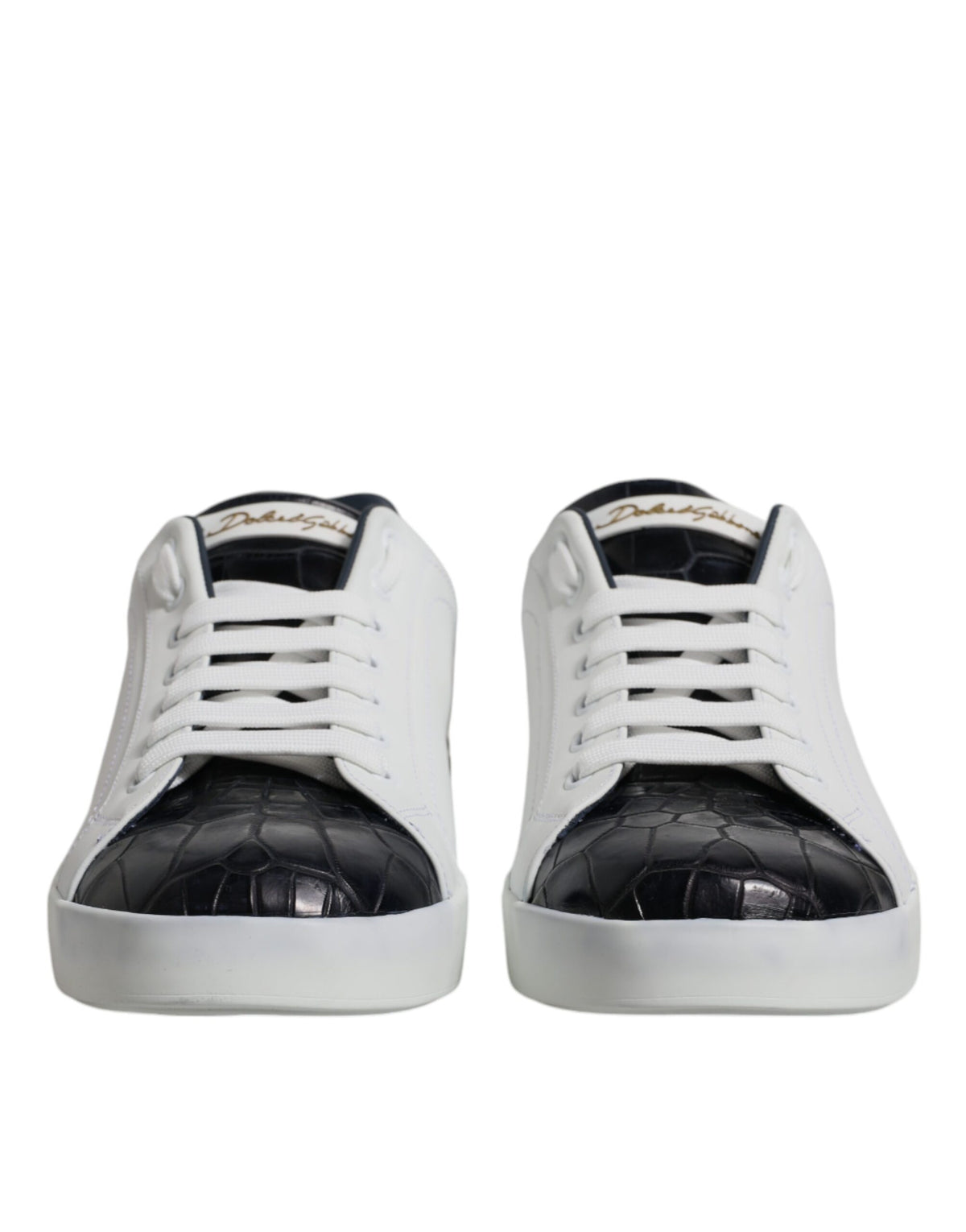 Dolce & Gabbana White Black Leather Portofino Sneakers Men's Shoes