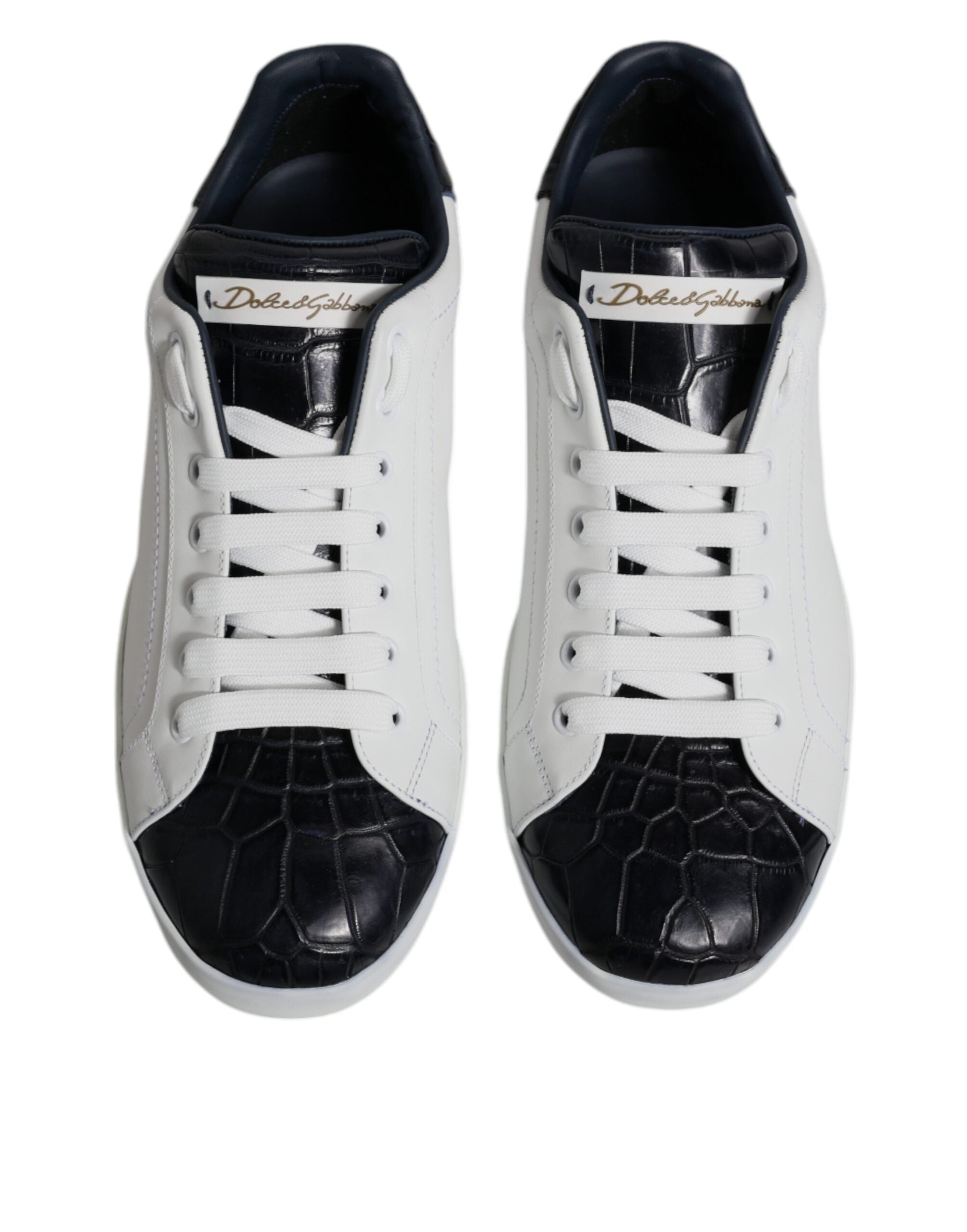 Dolce & Gabbana White Black Leather Portofino Sneakers Men's Shoes