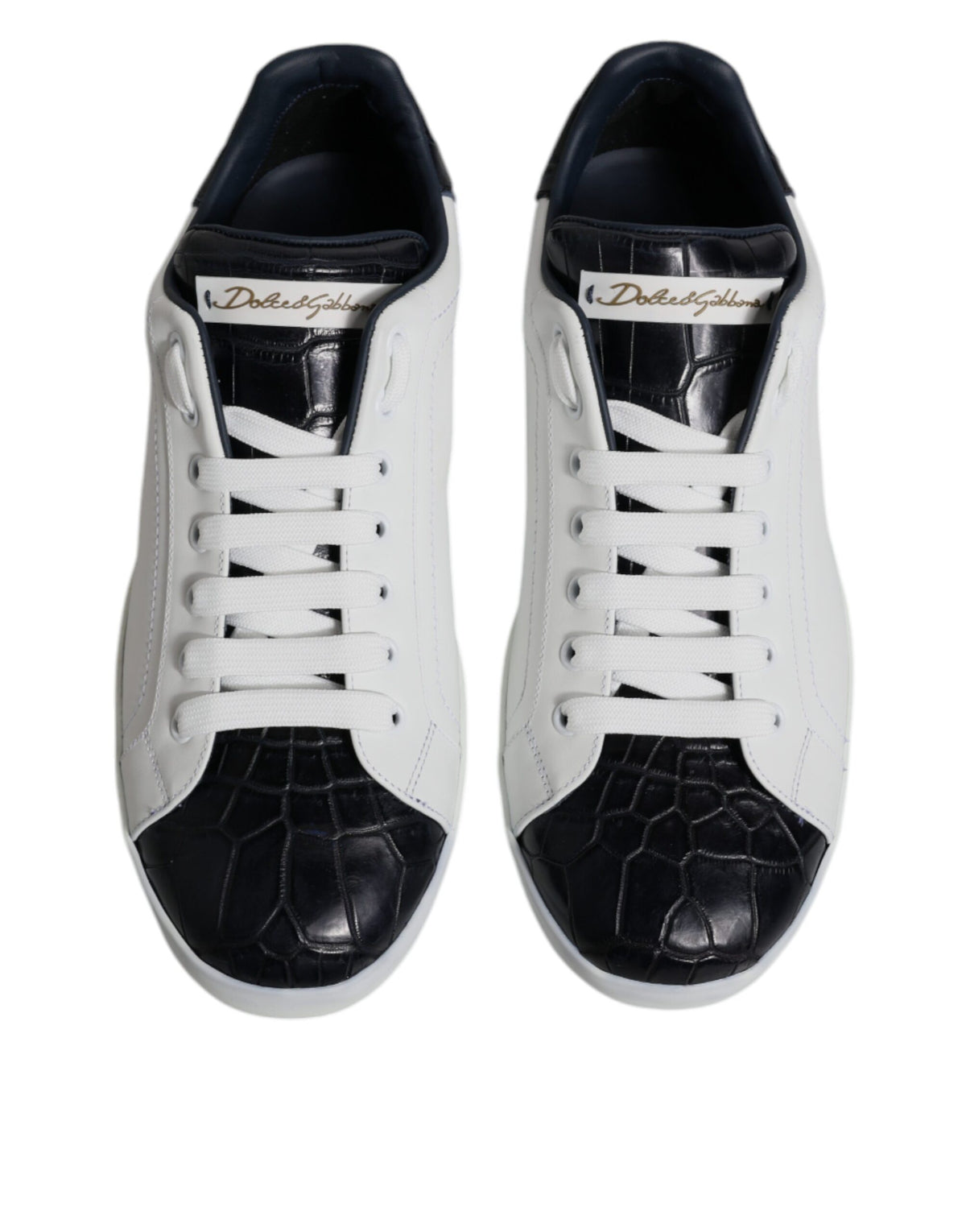 Dolce & Gabbana White Black Leather Portofino Sneakers Men's Shoes