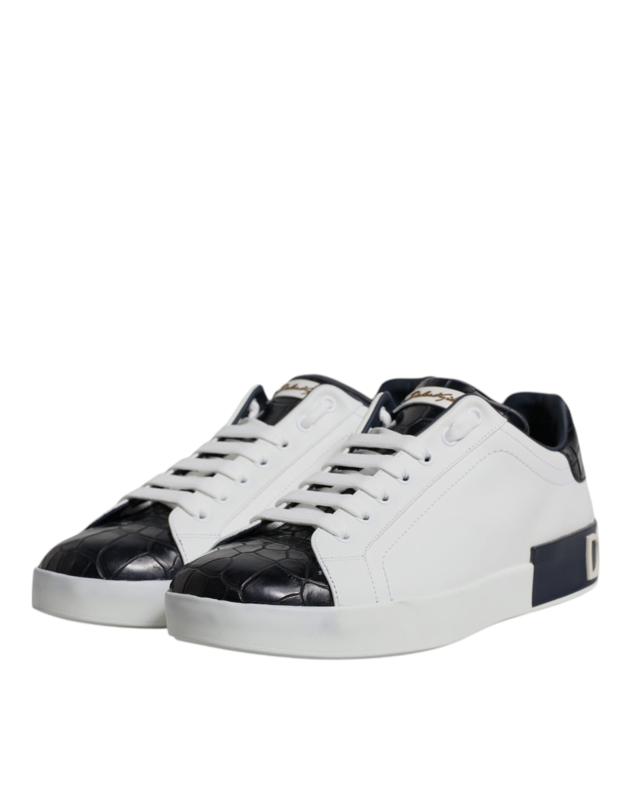 Dolce & Gabbana White Black Leather Portofino Sneakers Men's Shoes