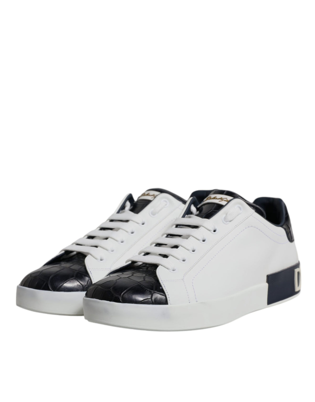 Dolce & Gabbana White Black Leather Portofino Sneakers Men's Shoes
