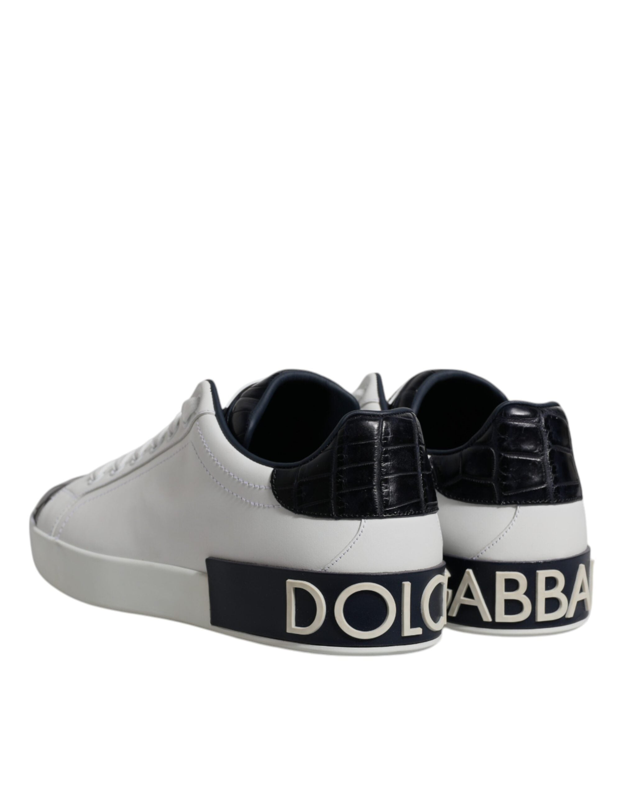 Dolce & Gabbana White Black Leather Portofino Sneakers Men's Shoes