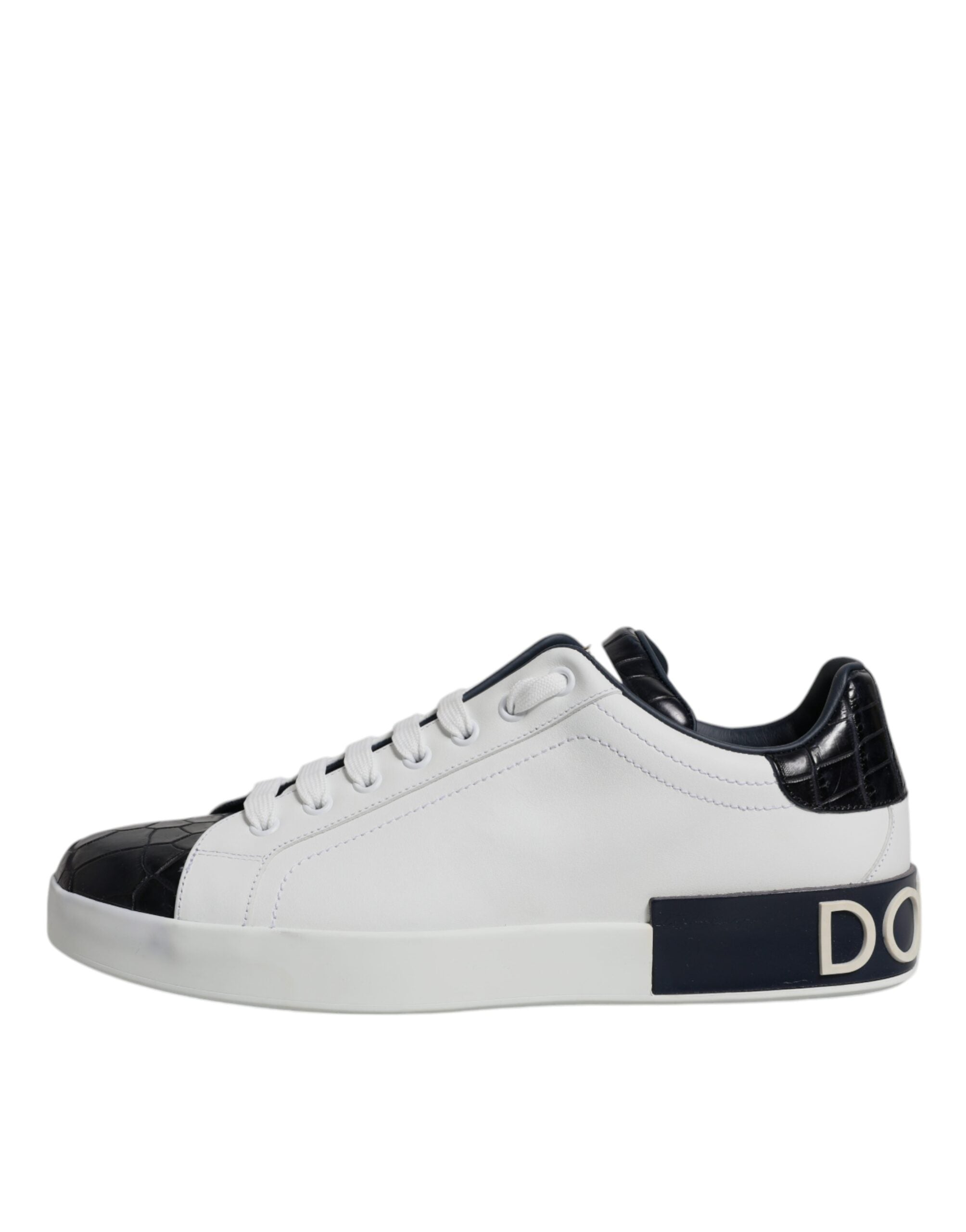 Dolce & Gabbana White Black Leather Portofino Sneakers Men's Shoes