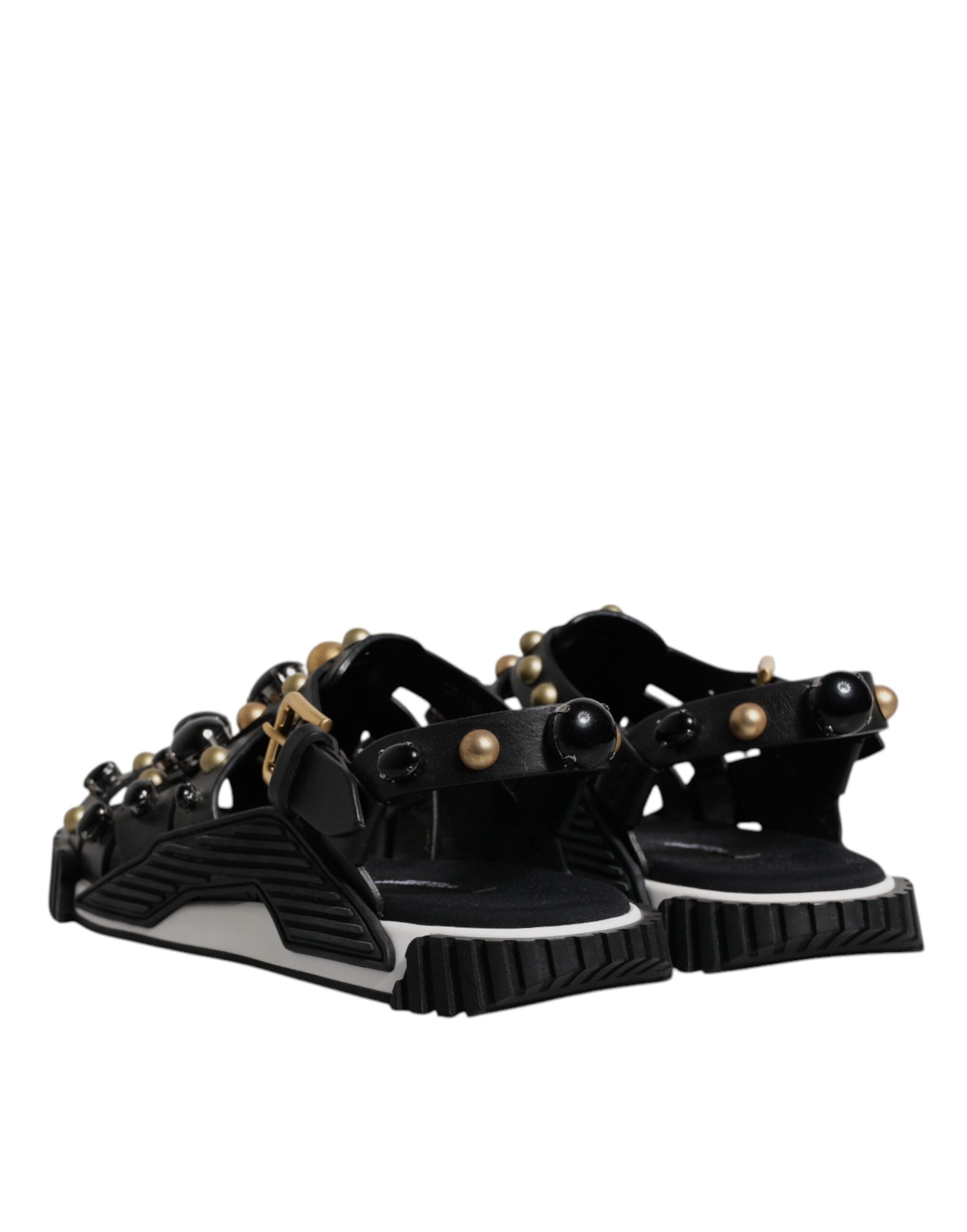 Dolce & Gabbana Black Leather Studded Slides Sandals Men's Shoes