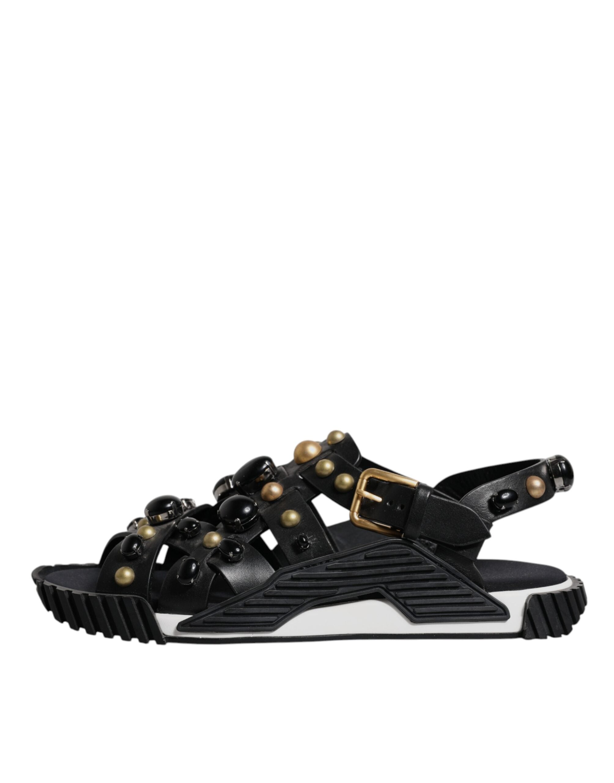 Dolce & Gabbana Black Leather Studded Slides Sandals Men's Shoes