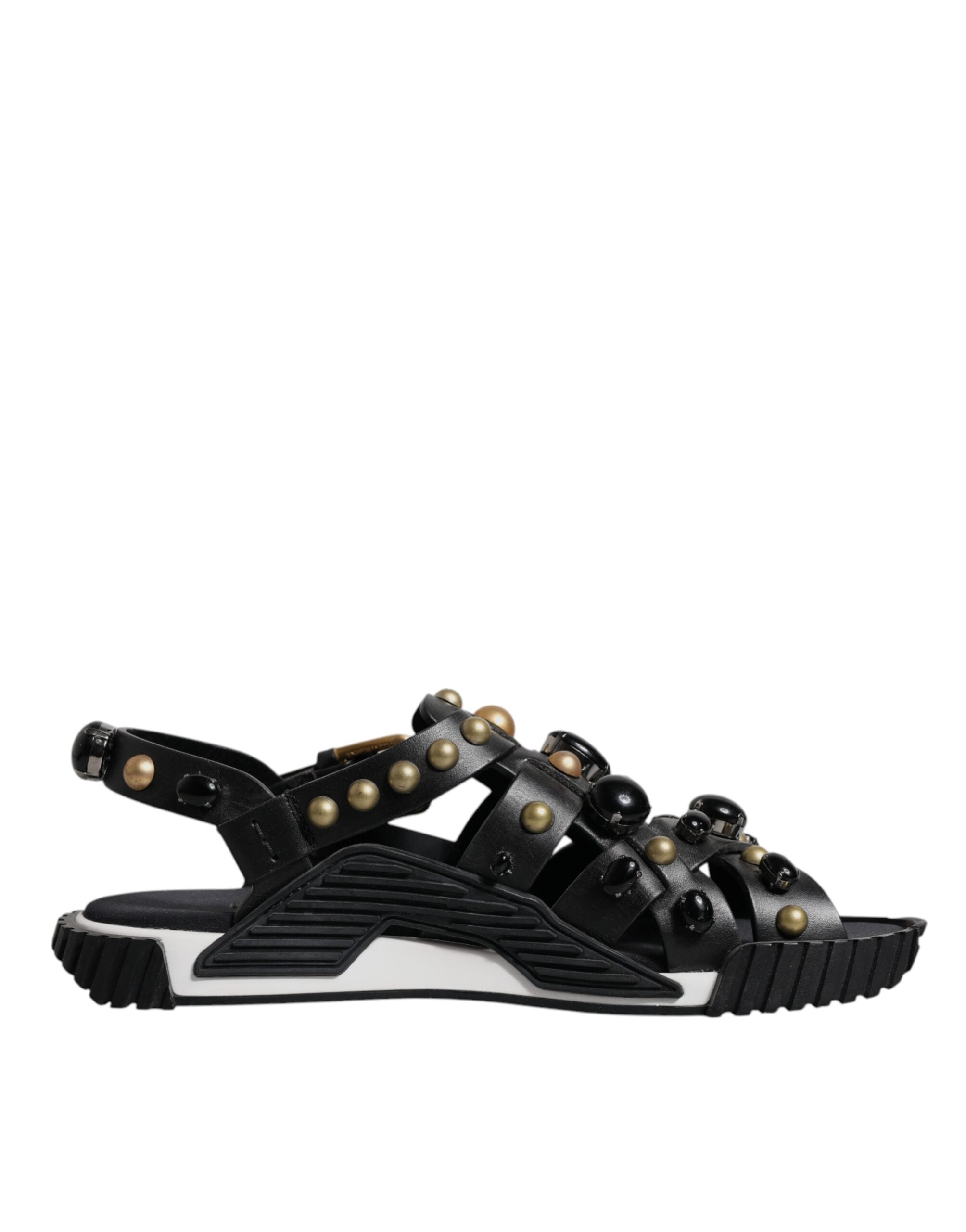 Dolce & Gabbana Black Leather Studded Slides Sandals Men's Shoes