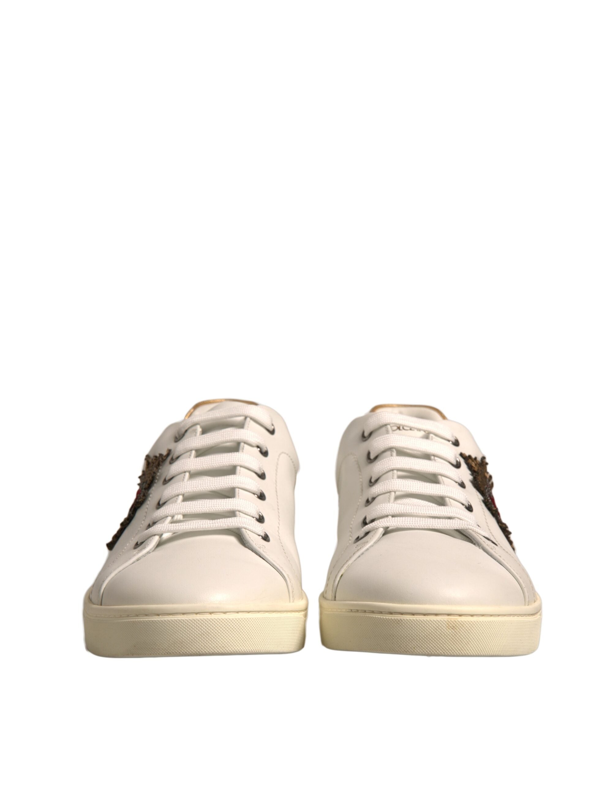 Dolce & Gabbana White Leather Heart Embellished Sneakers Men's Shoes (Pre-Owned)