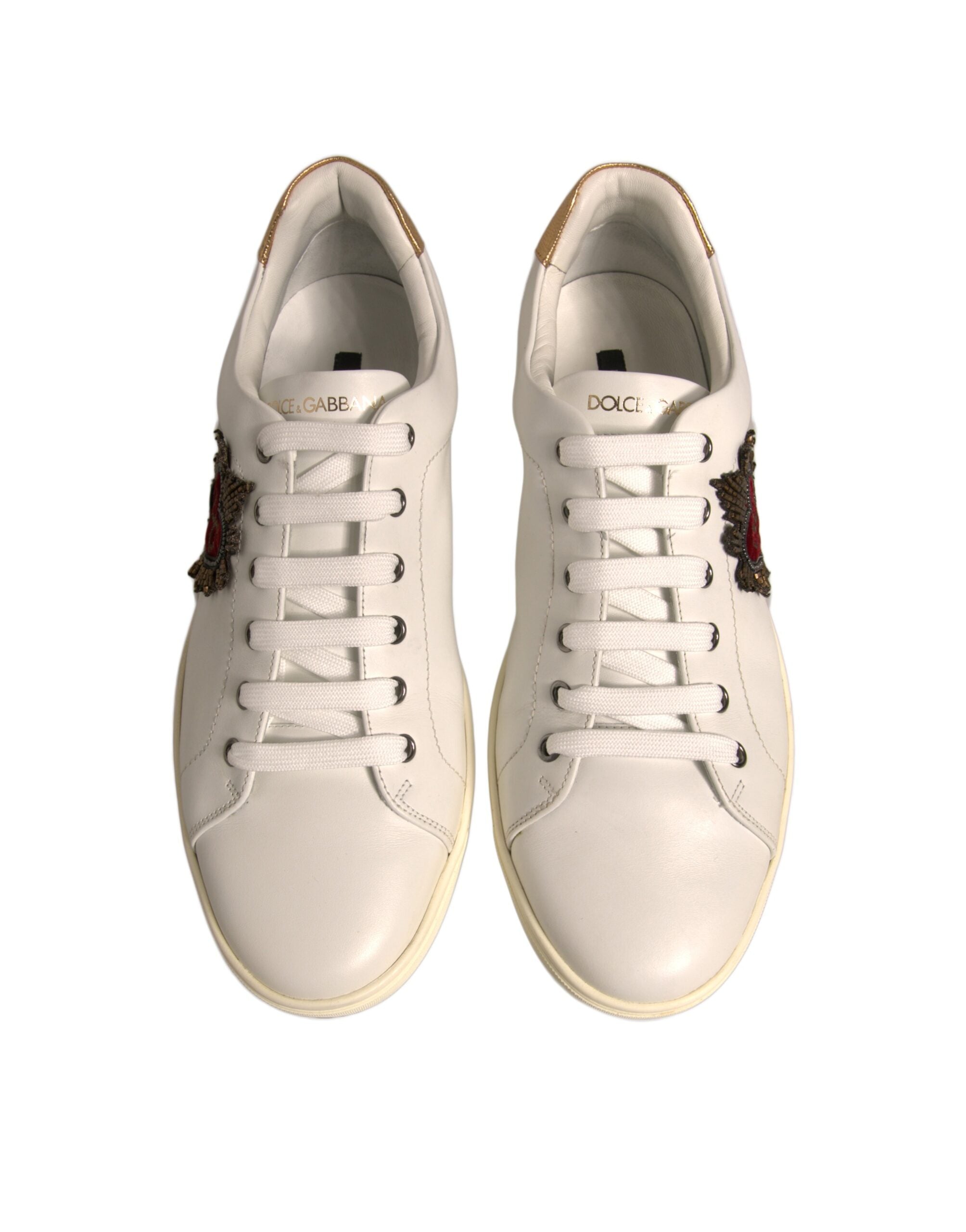 Dolce & Gabbana White Leather Heart Embellished Sneakers Men's Shoes (Pre-Owned)