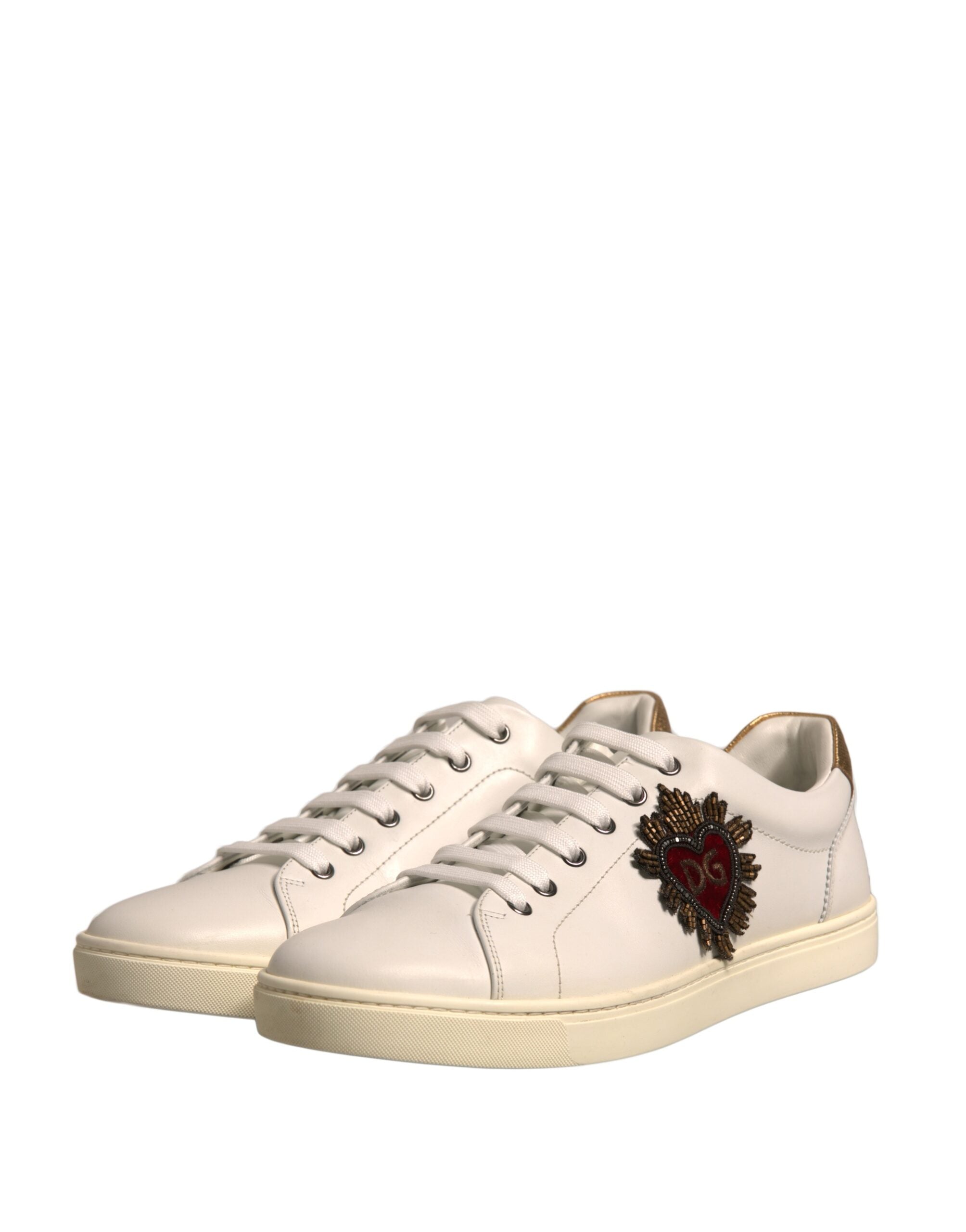 Dolce & Gabbana White Leather Heart Embellished Sneakers Men's Shoes (Pre-Owned)