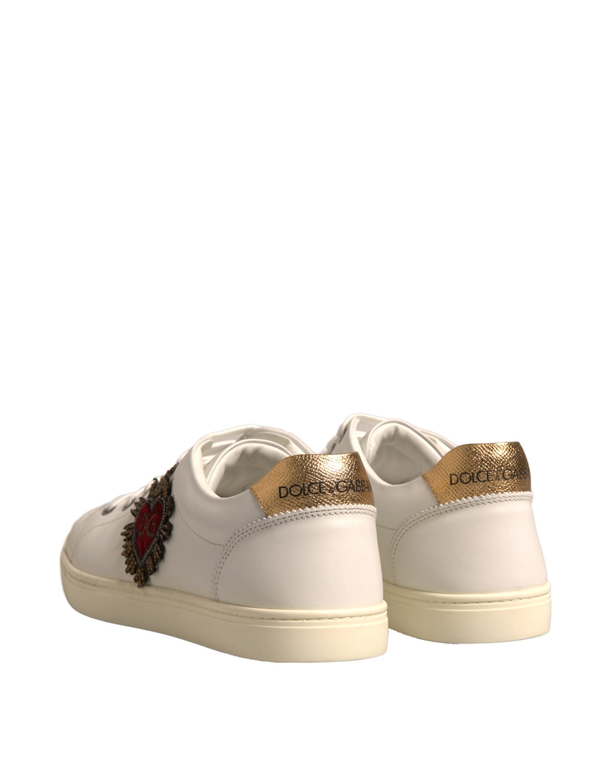 Dolce & Gabbana White Leather Heart Embellished Sneakers Men's Shoes (Pre-Owned)