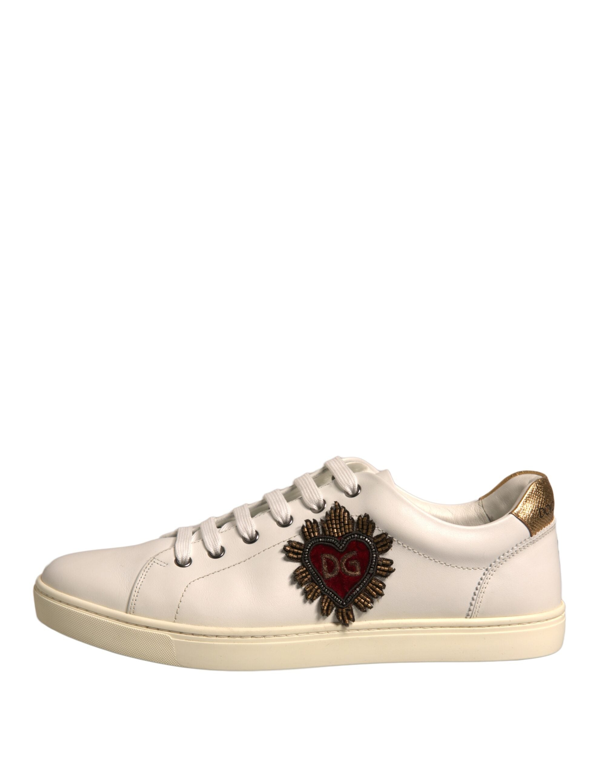 Dolce & Gabbana White Leather Heart Embellished Sneakers Men's Shoes (Pre-Owned)