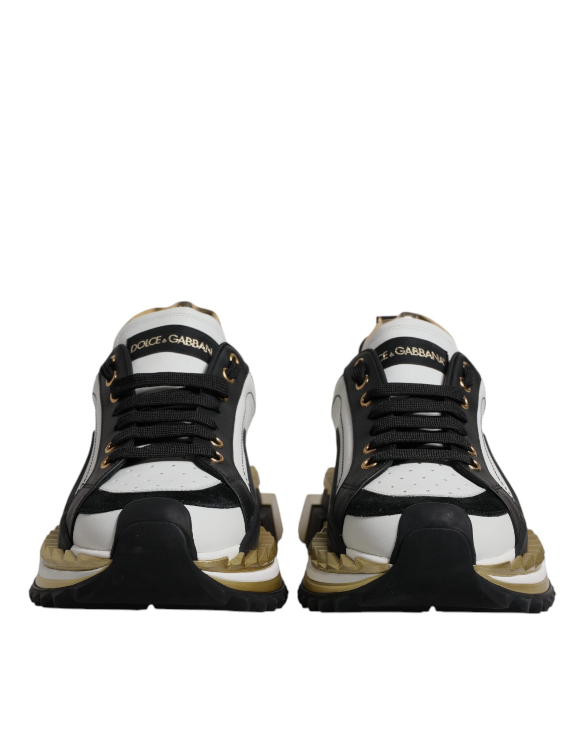 Dolce & Gabbana White Gold Black Leather SUPER KING Sneakers Men's Shoes