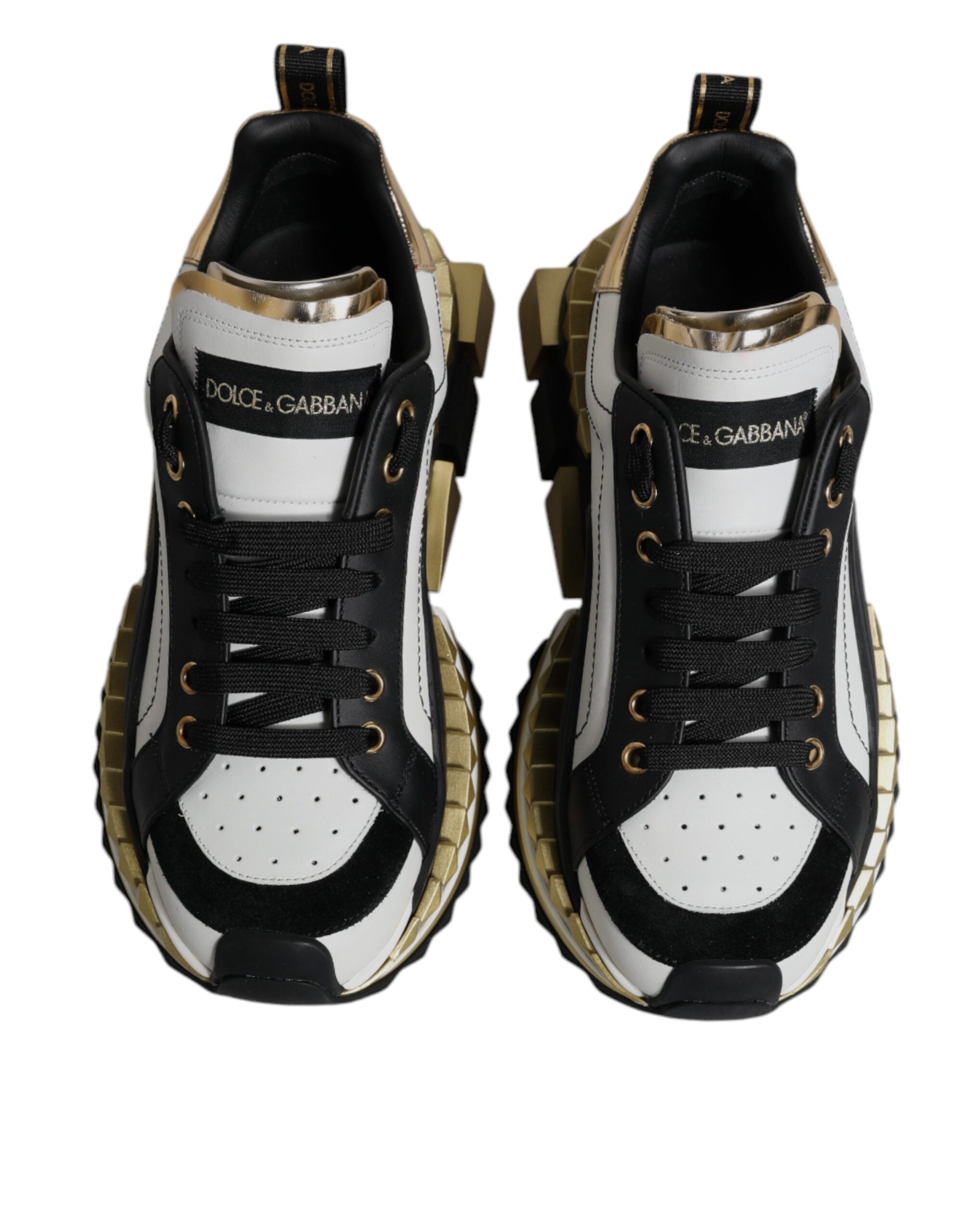 Dolce & Gabbana White Gold Black Leather SUPER KING Sneakers Men's Shoes