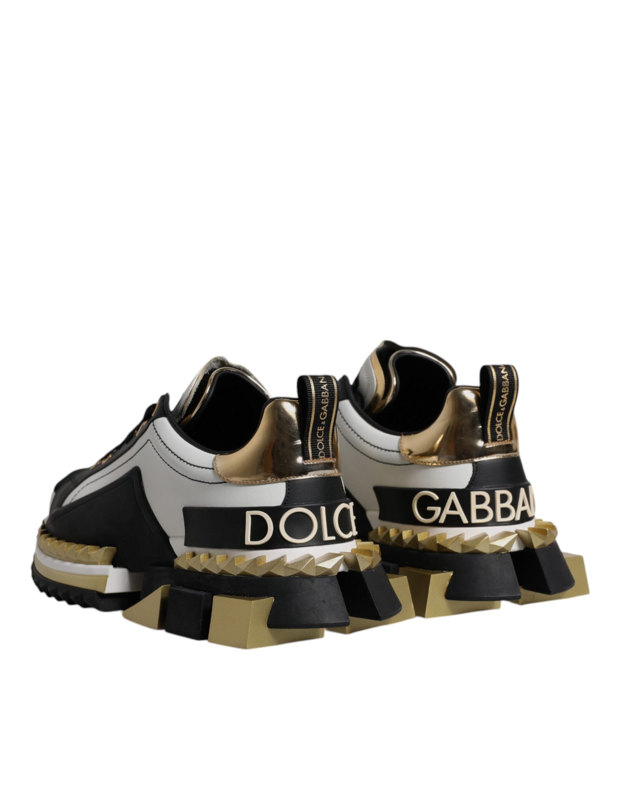 Dolce & Gabbana White Gold Black Leather SUPER KING Sneakers Men's Shoes