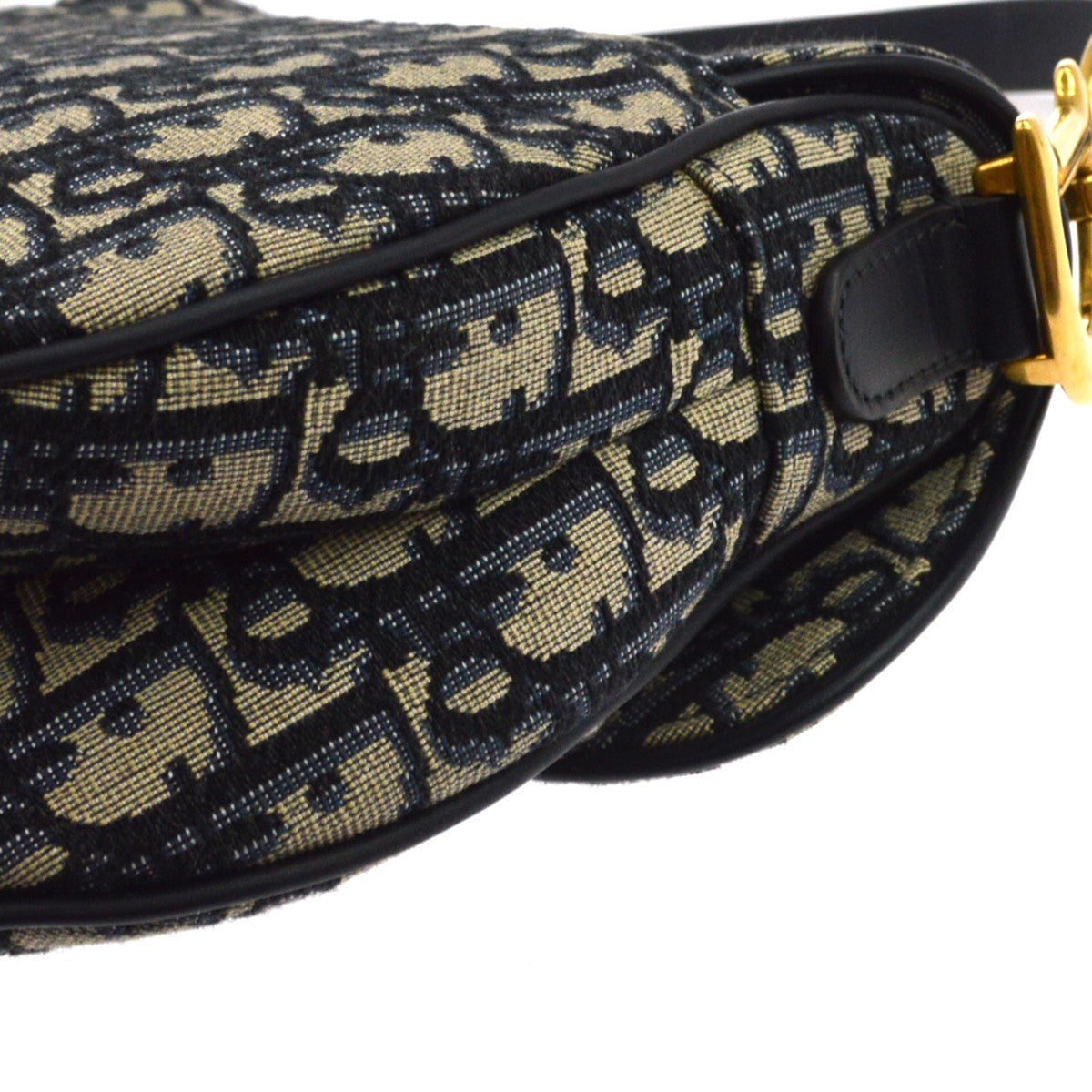Christian Dior Saddle Handbag With Strap Oblique Canvas Navy Canvas Handbag (Pre-Owned)