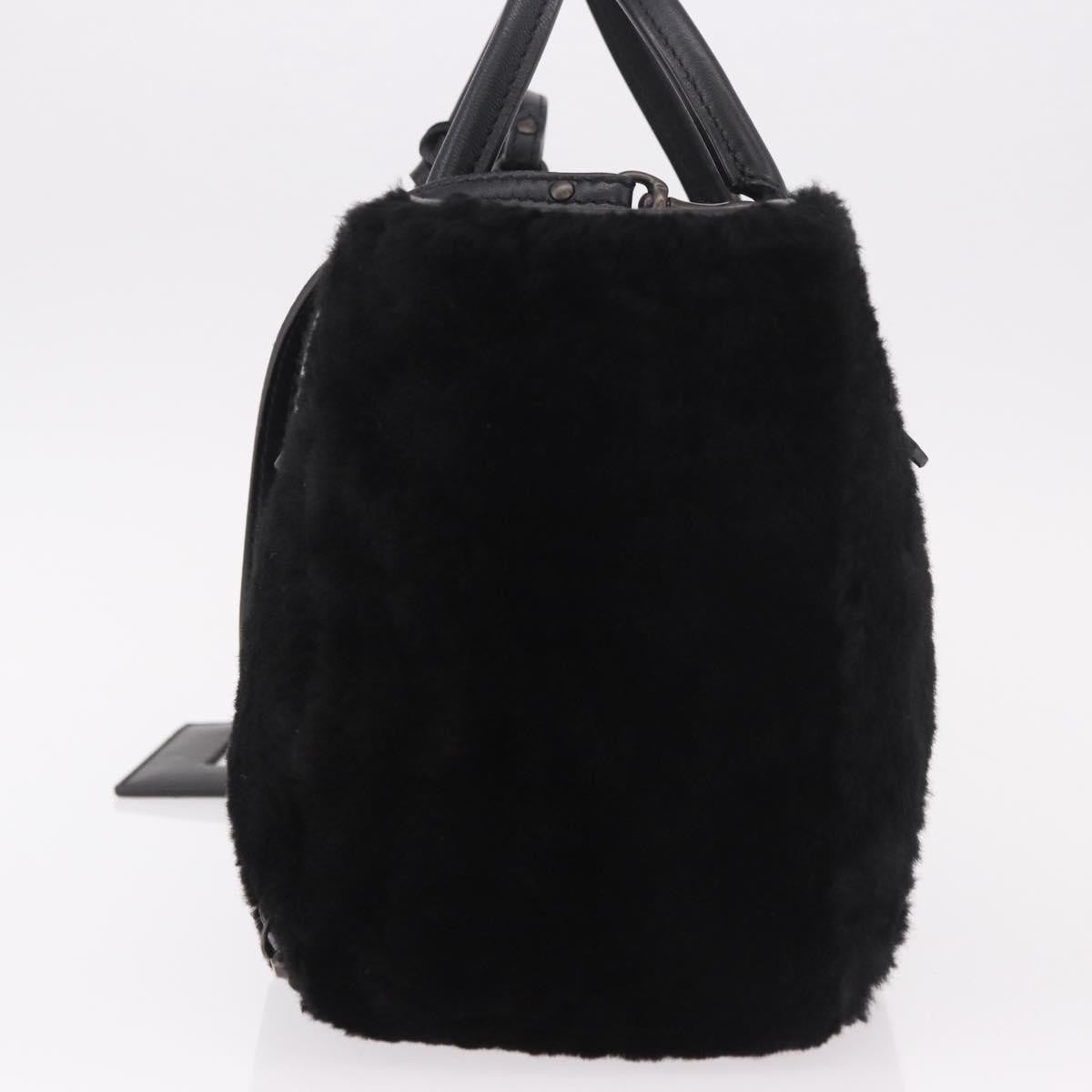 Balenciaga Papier A4 Classic Studs Shearling Black Fur Handbag (Pre-Owned)