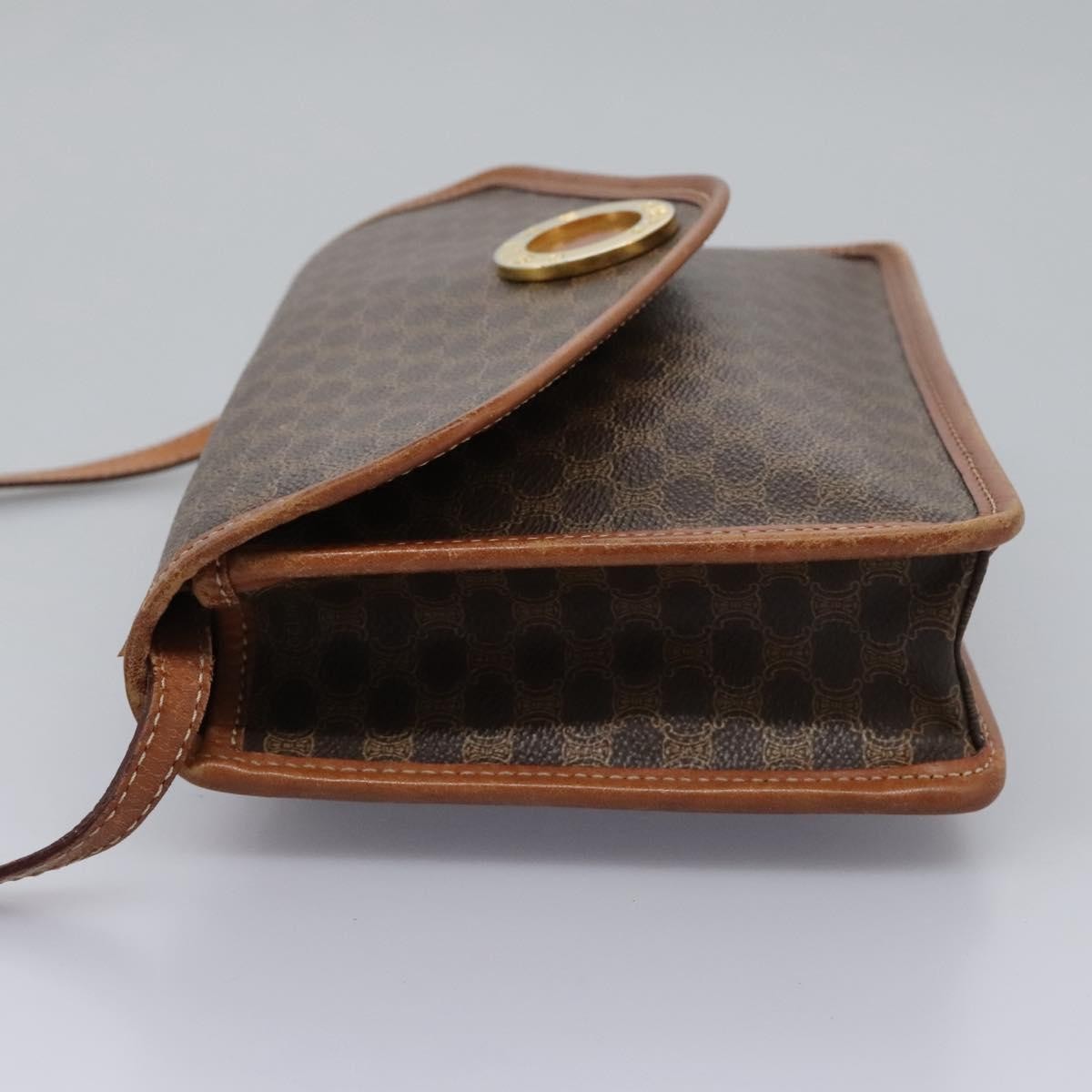 Celine Vintage Macadam Circle Logo Canvas And Leather Brown Canvas Shoulder Bag Bag (Pre-Owned)