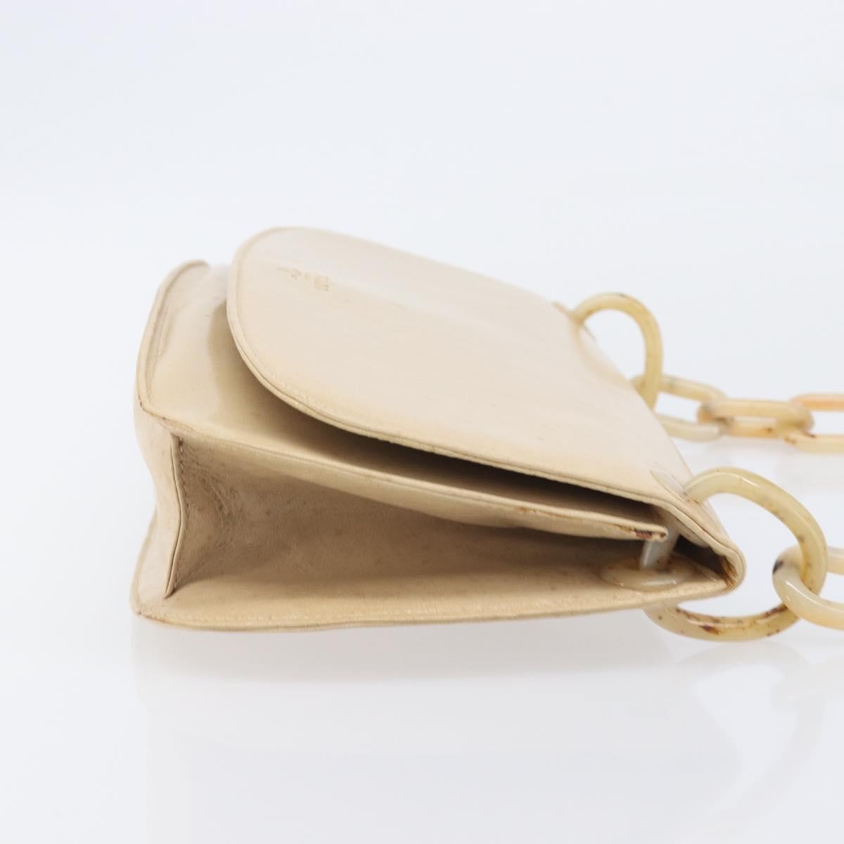Prada Resin Chain Ruffle Flap Leather Beige Leather Handbag (Pre-Owned)