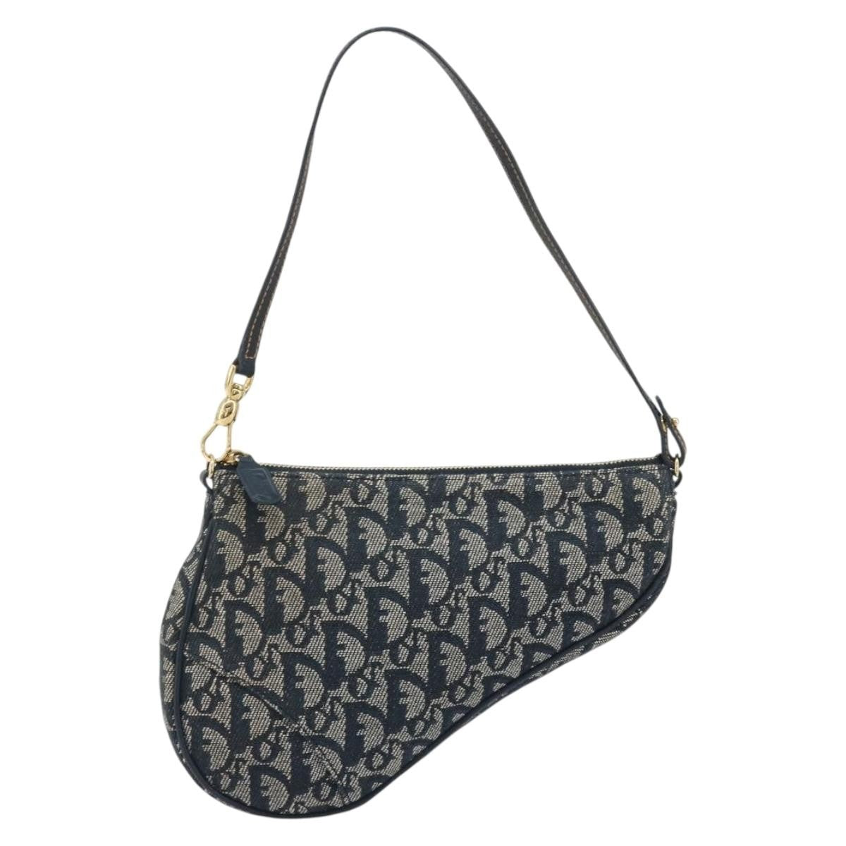 Christian Dior Vintage Saddle Diorissimo Canvas Navy Canvas Shoulder Bag Bag (Pre-Owned)
