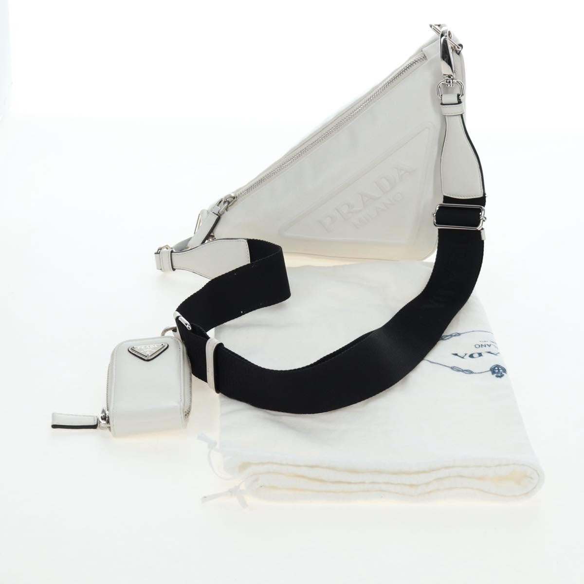 Prada Triangle Logo Wristlet Embossed Leather White Leather Clutche & Pouche Bag (Pre-Owned)