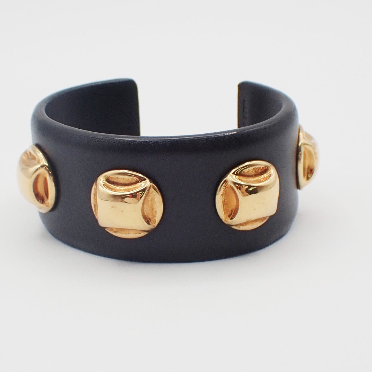 Celine Stud Cuff Leather And Plated Metal Black Leather Bracelet Jewelry (Pre-Owned)