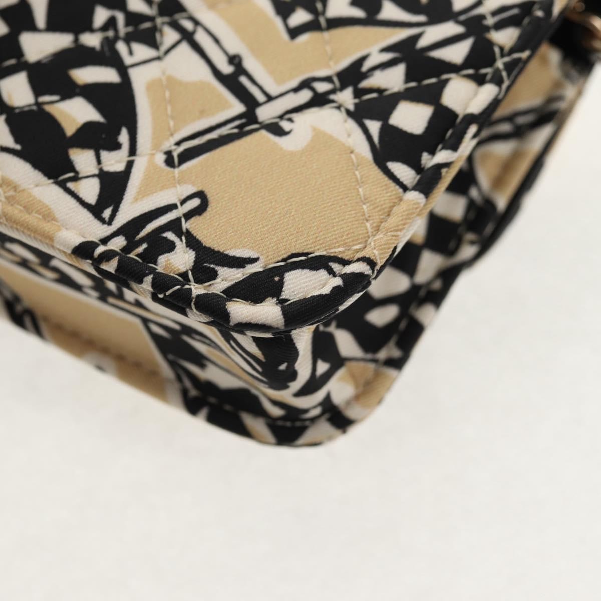 Chanel Flap Card Holder On Chain Quilted Printed Canvas Beige Satin Shoulder Bag Bag (Pre-Owned)