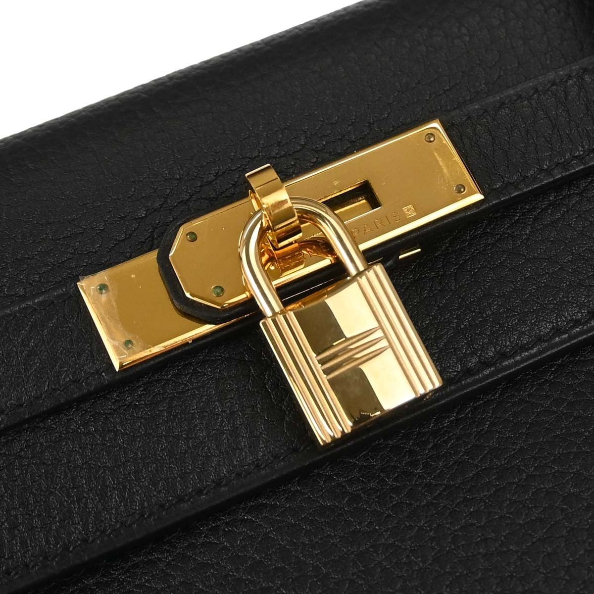 Hermes Kelly Black Ardennes With Gold Hardware Black Leather Handbag (Pre-Owned)
