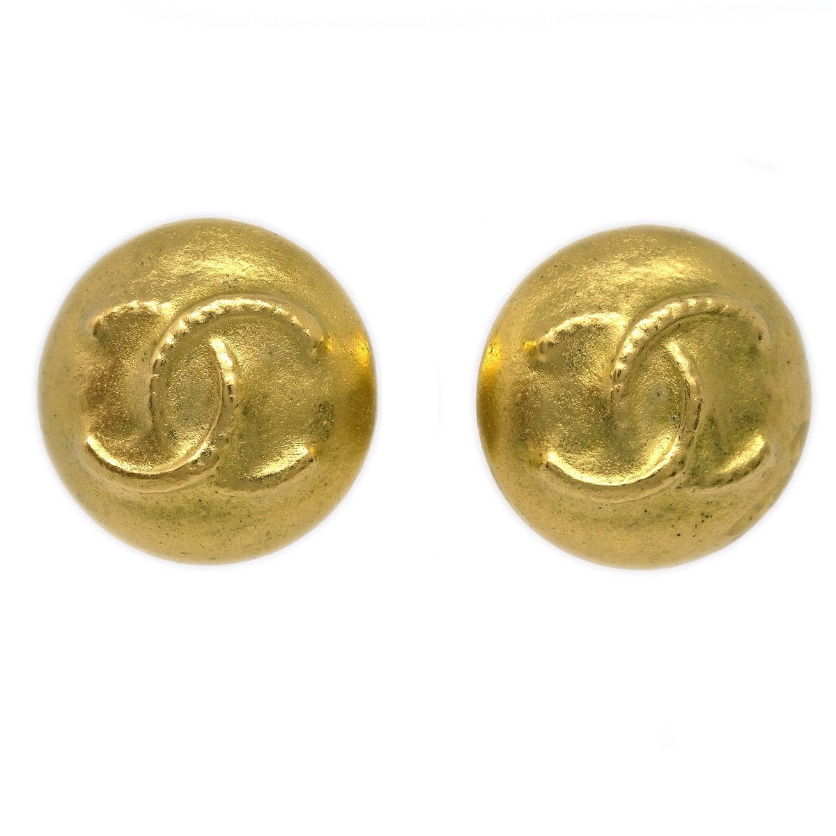 Chanel Vintage Cc Round Button Clip-On Metal Gold Gold_Plated Earrings Jewelry (Pre-Owned)