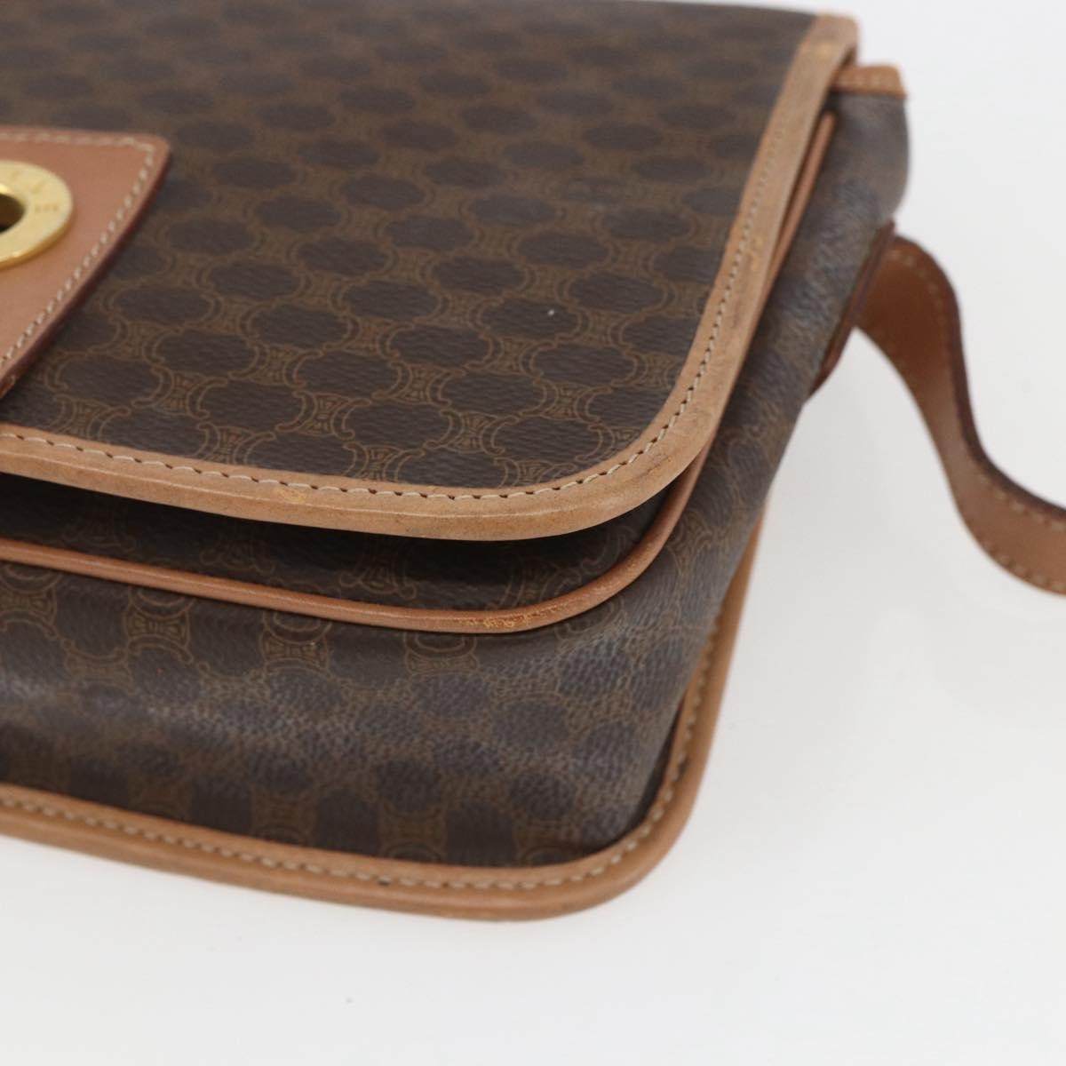 Celine Vintage Macadam Circle Logo Canvas And Leather Brown Canvas Shoulder Bag Bag (Pre-Owned)