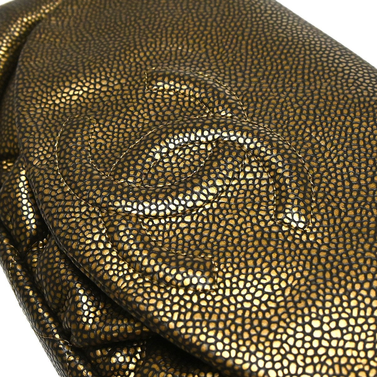Chanel Timeless Half Moon Flap Caviar Gold Leather Shoulder Bag Bag (Pre-Owned)