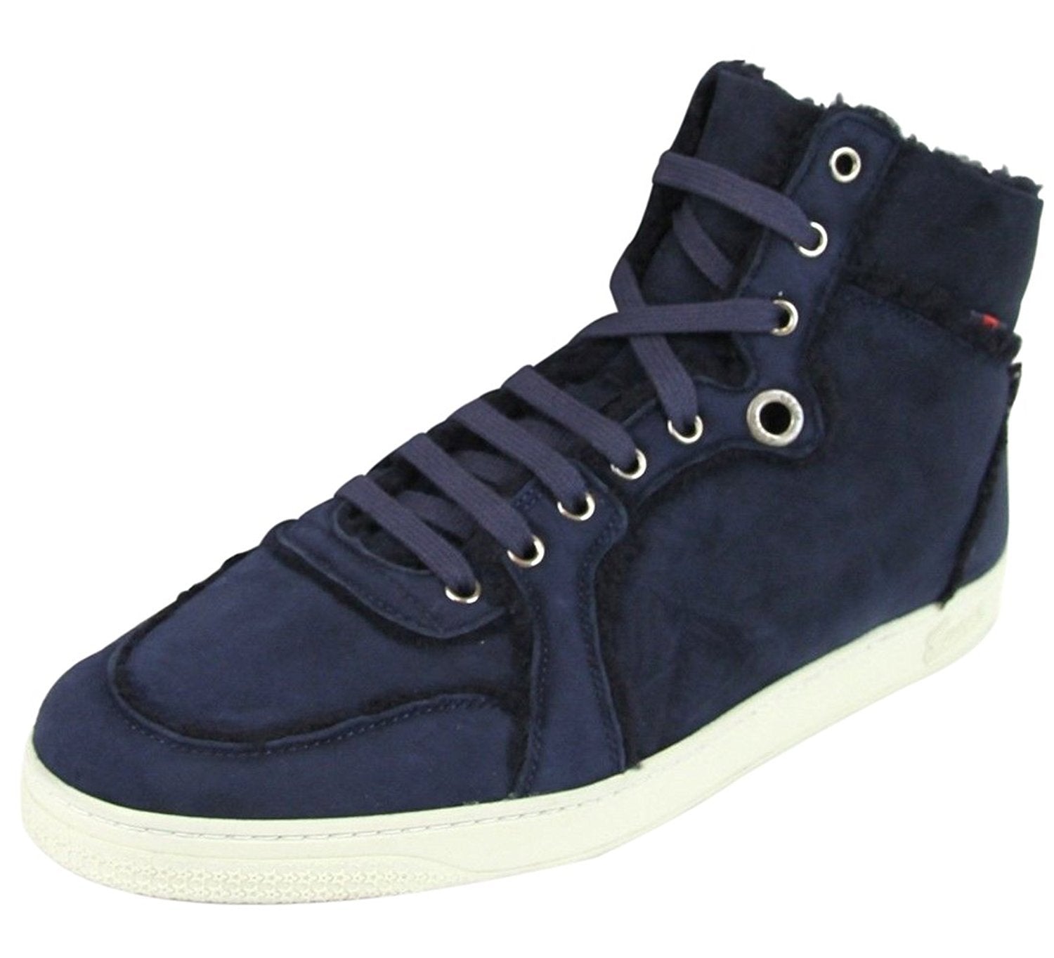 Gucci Men's Navy Shearling High-Top Sneaker