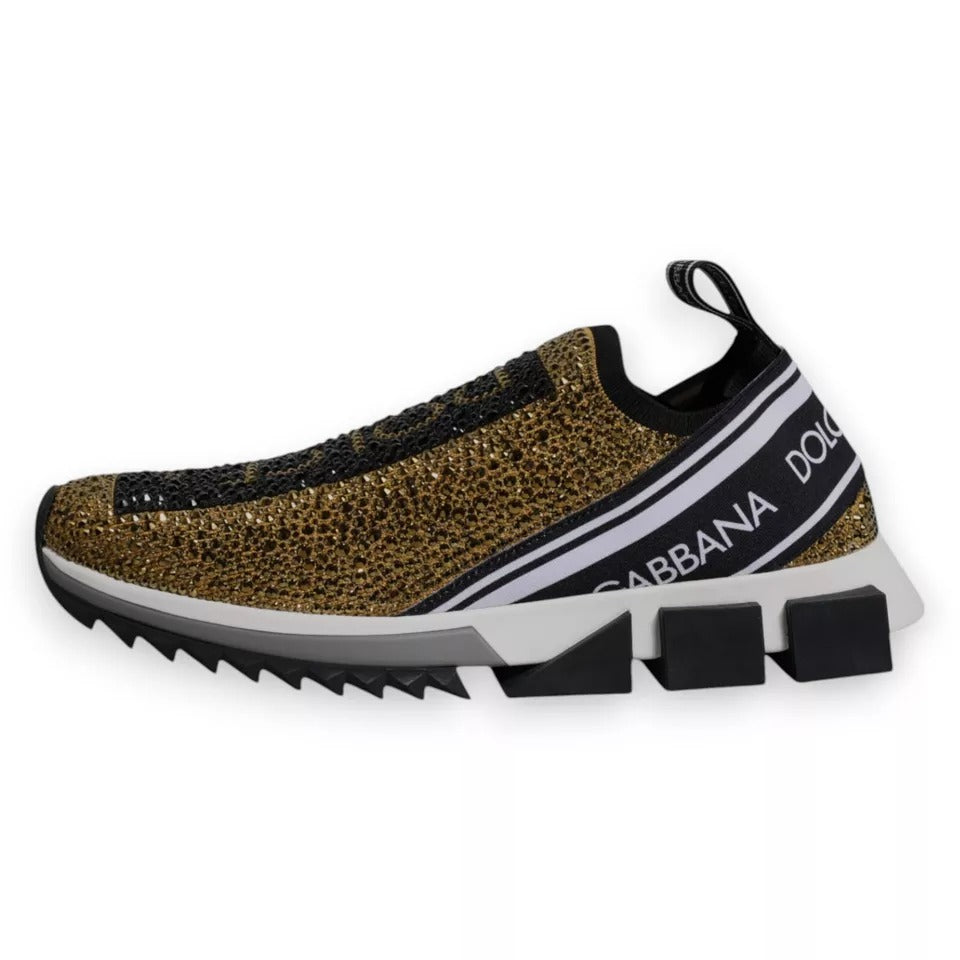 Dolce & Gabbana Gold Rhinestones Sorrento Sneakers Men's Shoes